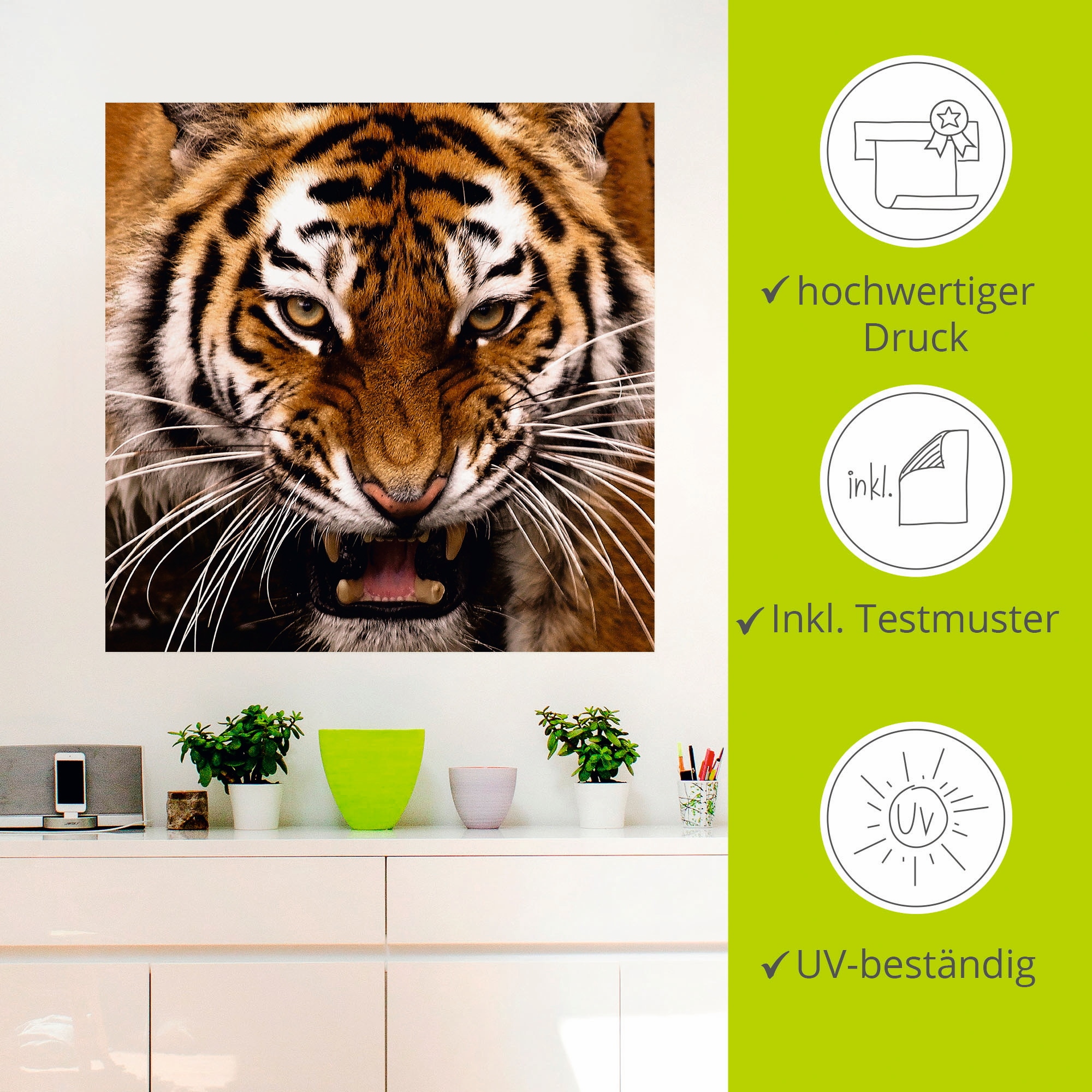 Artland Wandbild »Tiger Kopf«, Wildtiere, (1 St.), als Leinwandbild, Wandaufkleber in verschied. Größen