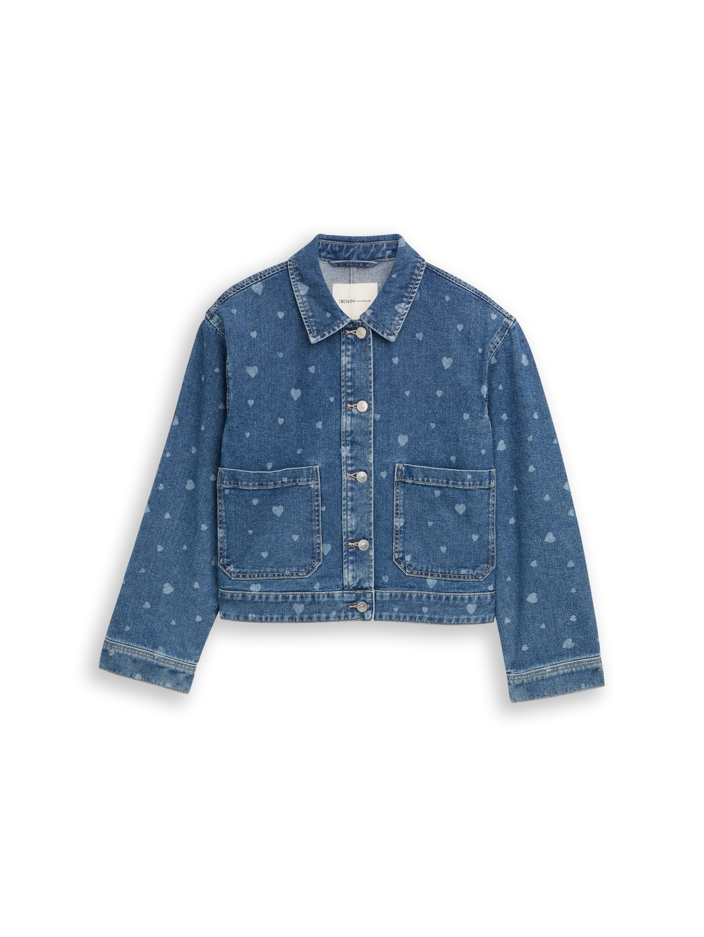 TOM TAILOR Denim Jeansjacke ohne Kapuze mit All-Over-Herz-Print