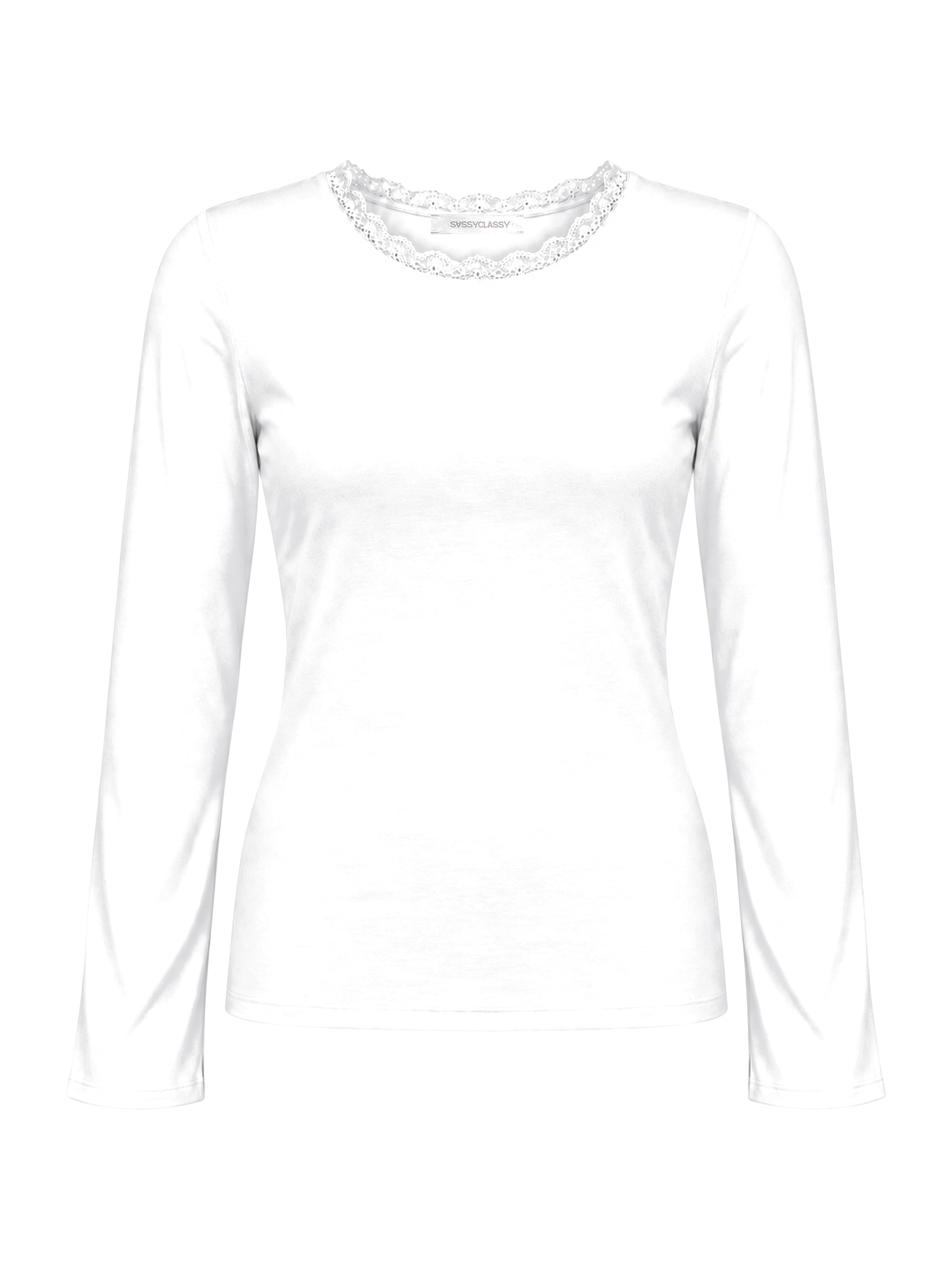 SASSYCLASSY Langarmshirt »Langarmshirt mit Spitzeneinsatz« Oberteil mit Spitzeneinsatz in Offwhite