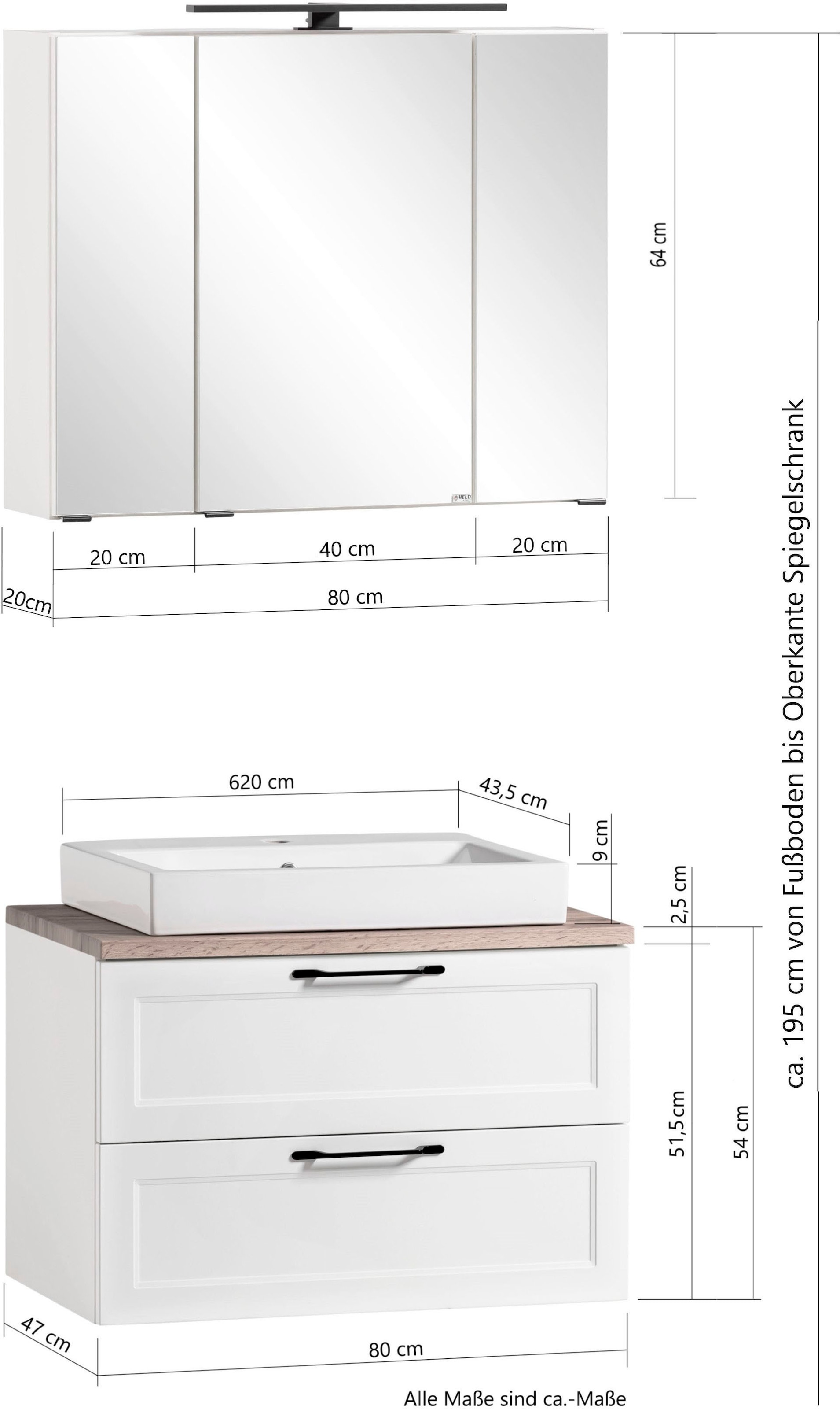 welltime Badmöbel-Set »Lana«, (Komplett-Set, 2 St.), Badezimmer-Set, 2-teilig, inkl. Waschbecken, 80 cm breit