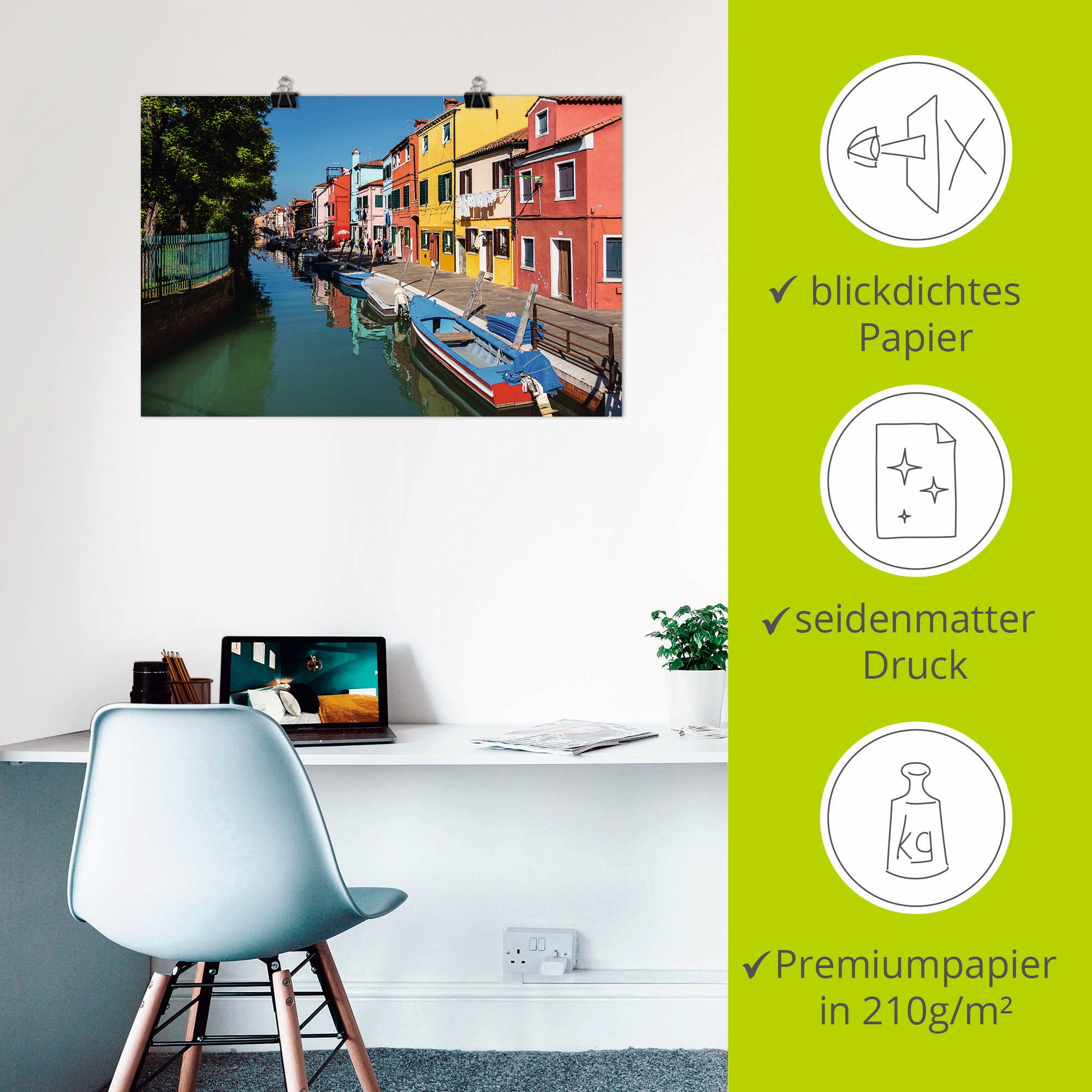 Artland Wandbild »Bunte Gebäude auf Insel Burano Venedig«, Bilder von Booten & Schiffen (1 Stück), in vielen Größen & Produktarten - Alubild/Outdoorbild, Leinwandbild, Poster, Wandaufkleber/Wandtattoo auch für Badezimmer geeignet