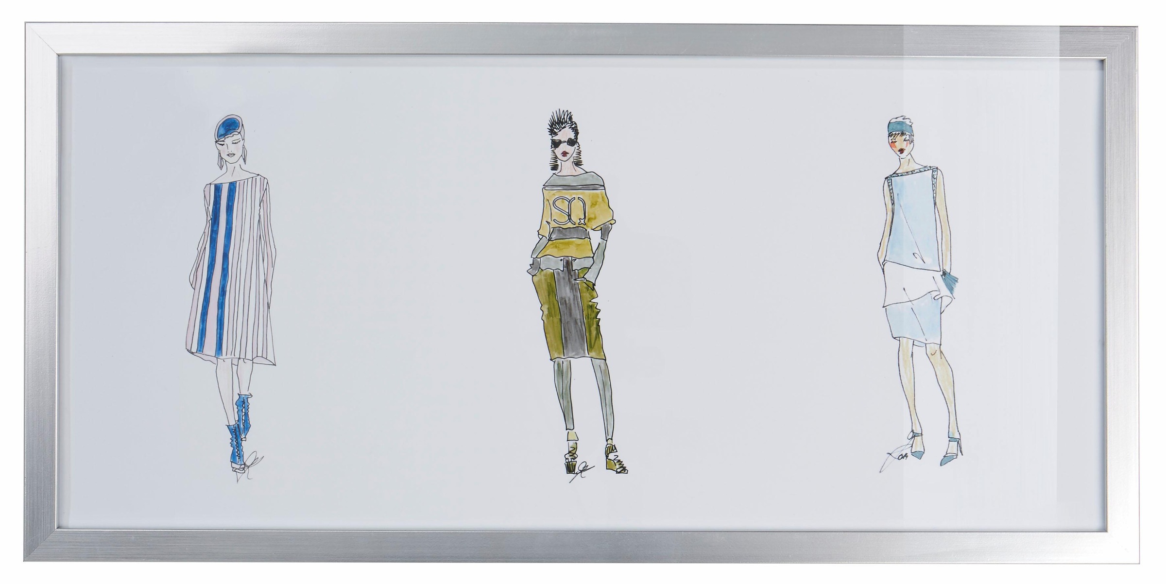 Guido Maria Kretschmer Home&Living Bild »Outfit - Skizzen«, mit silbernem Rahmen, 50/23 cm