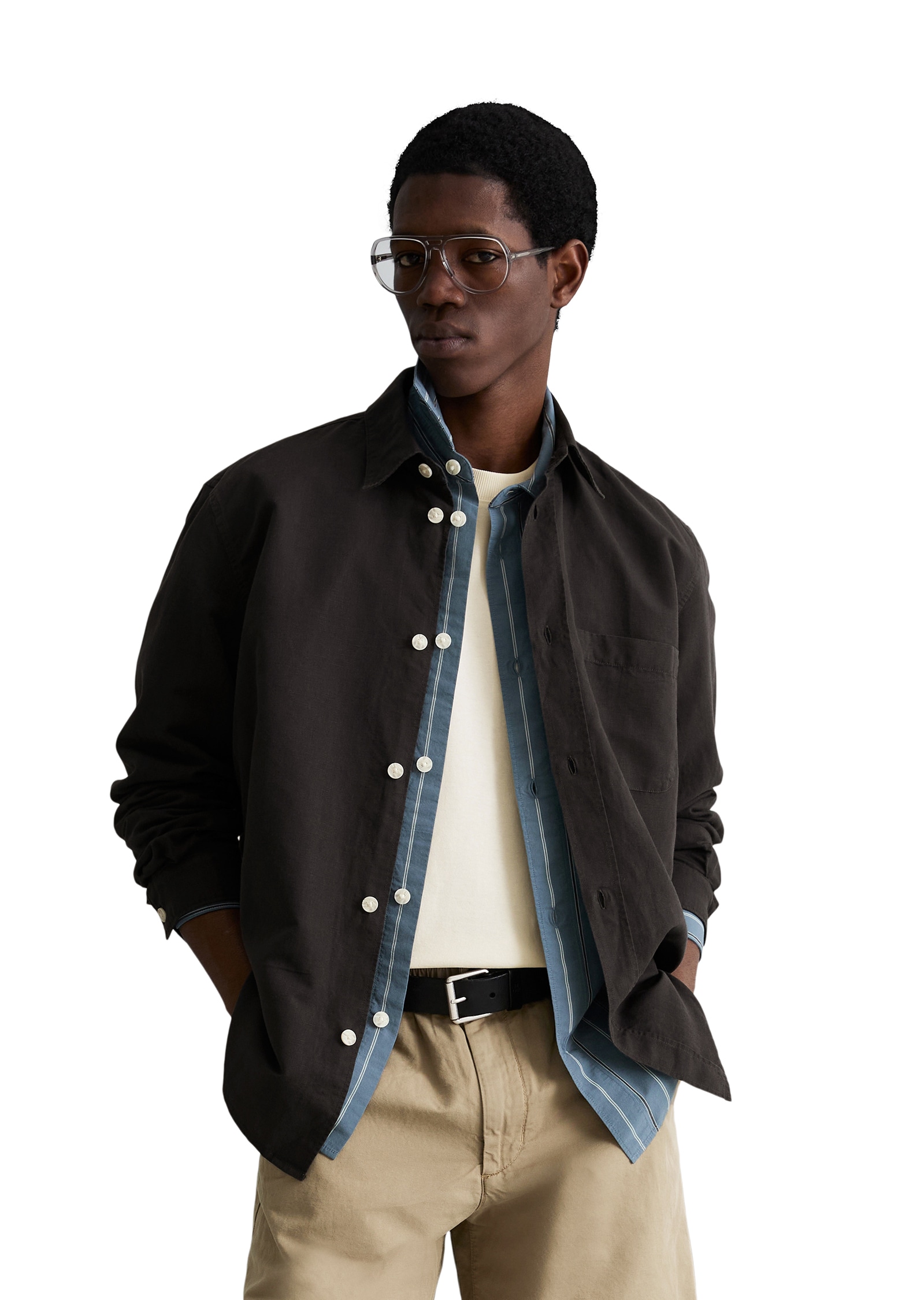 Marc O'Polo DENIM Langarmhemd regular fit aus Leinen und Bio-Baumwolle, Kentkragen