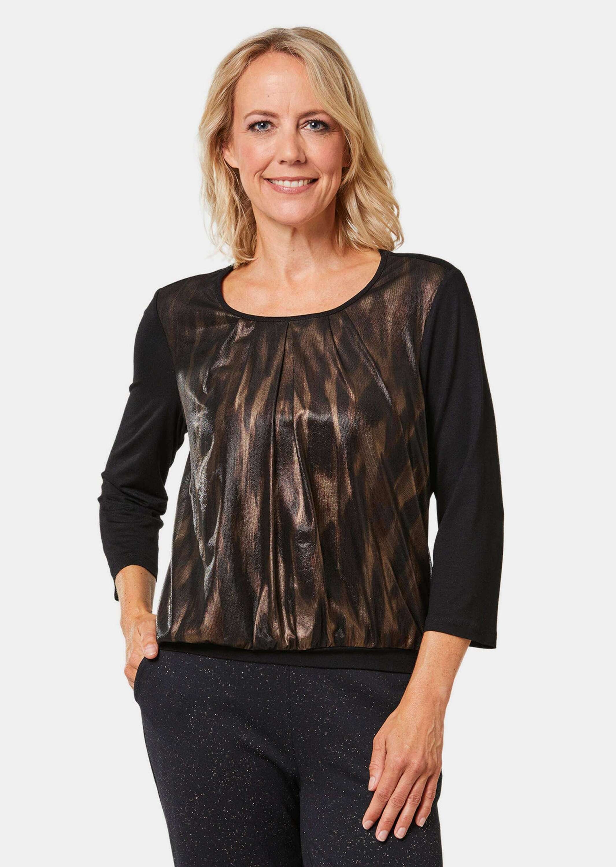 GOLDNER Kurzarmbluse »Stretchbequemes Blusenshirt mit schimmerndem Druck«
