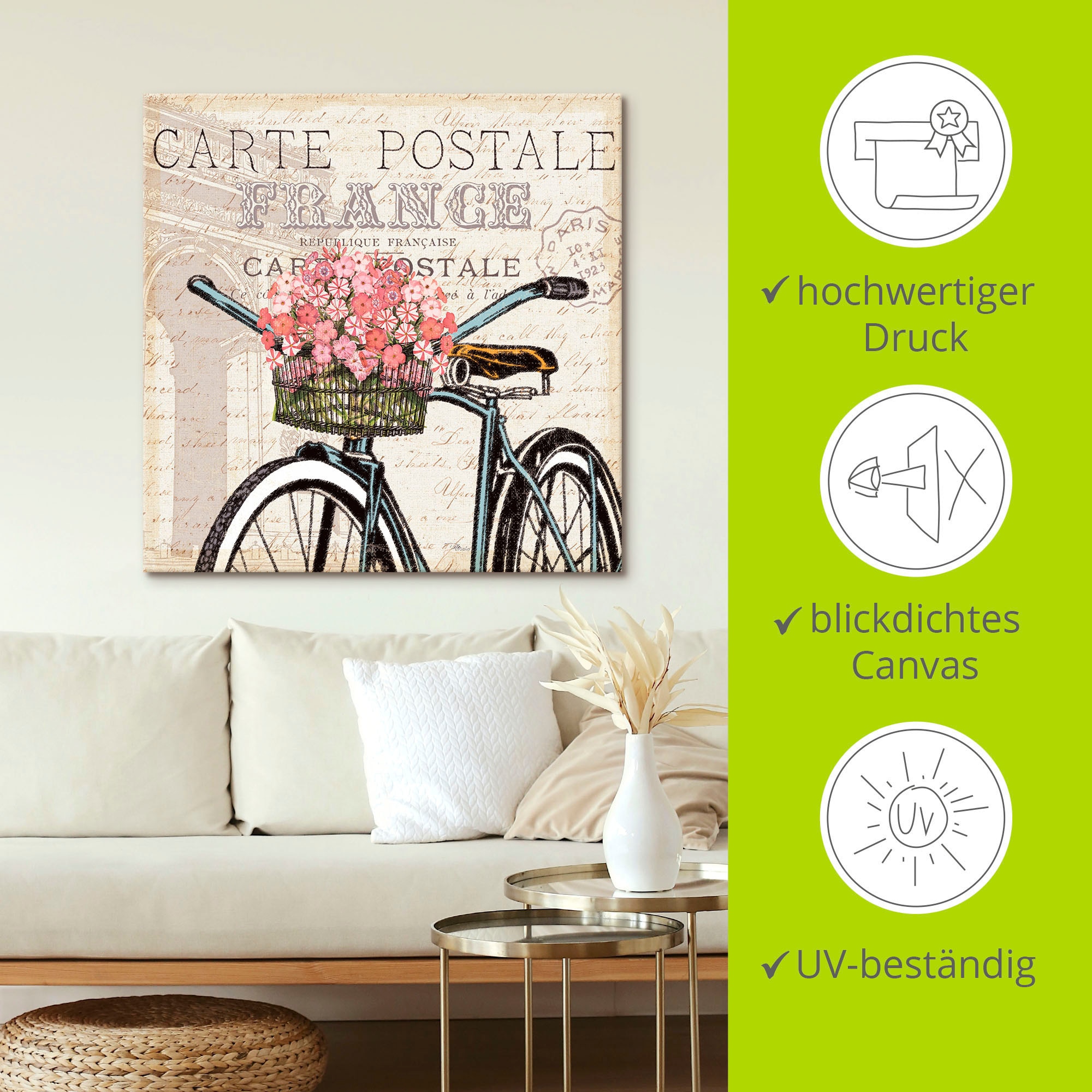 Artland Leinwandbild »Paris Fahrt II« Fahrräder 1 Stk. tlg. auf Keilrahmen gespannt