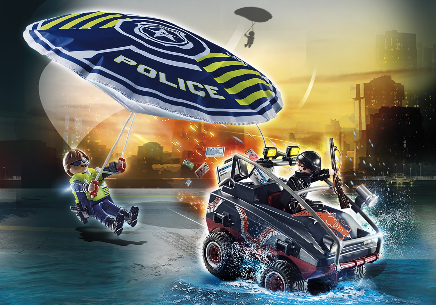 Playmobil® Konstruktions-Spielset »Polizei-Fallschirm: Verfolgung des Amphibien-Fahrzeugs (70781)«, (80 St.), City Action