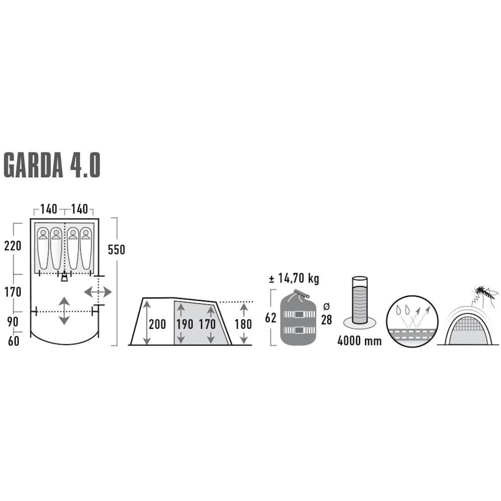 High Peak Tunnelzelt »Garda 4.0«, 4 Personen