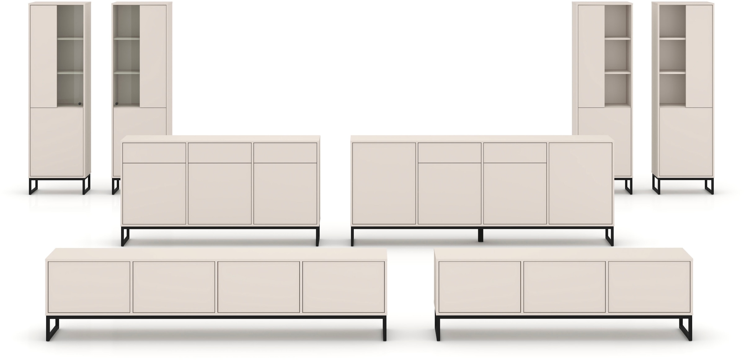 OTTO home Lowboard »Loft, Breite 157 cm, TV-Board 3 Klappen, Metallkufen« TV-Kommode mit viel Stauraum, push-to-open-Funktion