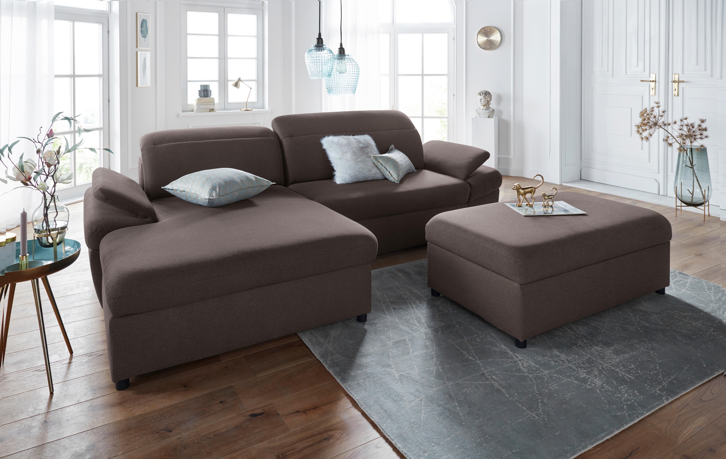 exxpo - sofa fashion Ecksofa »Kyoto, inkl. Kopfteil- und Armteilverstellung, hoher Sitzkomfort« wahlweise mit Bettfunktion und Bettkasten, hochwertige Bezüge, L-Form
