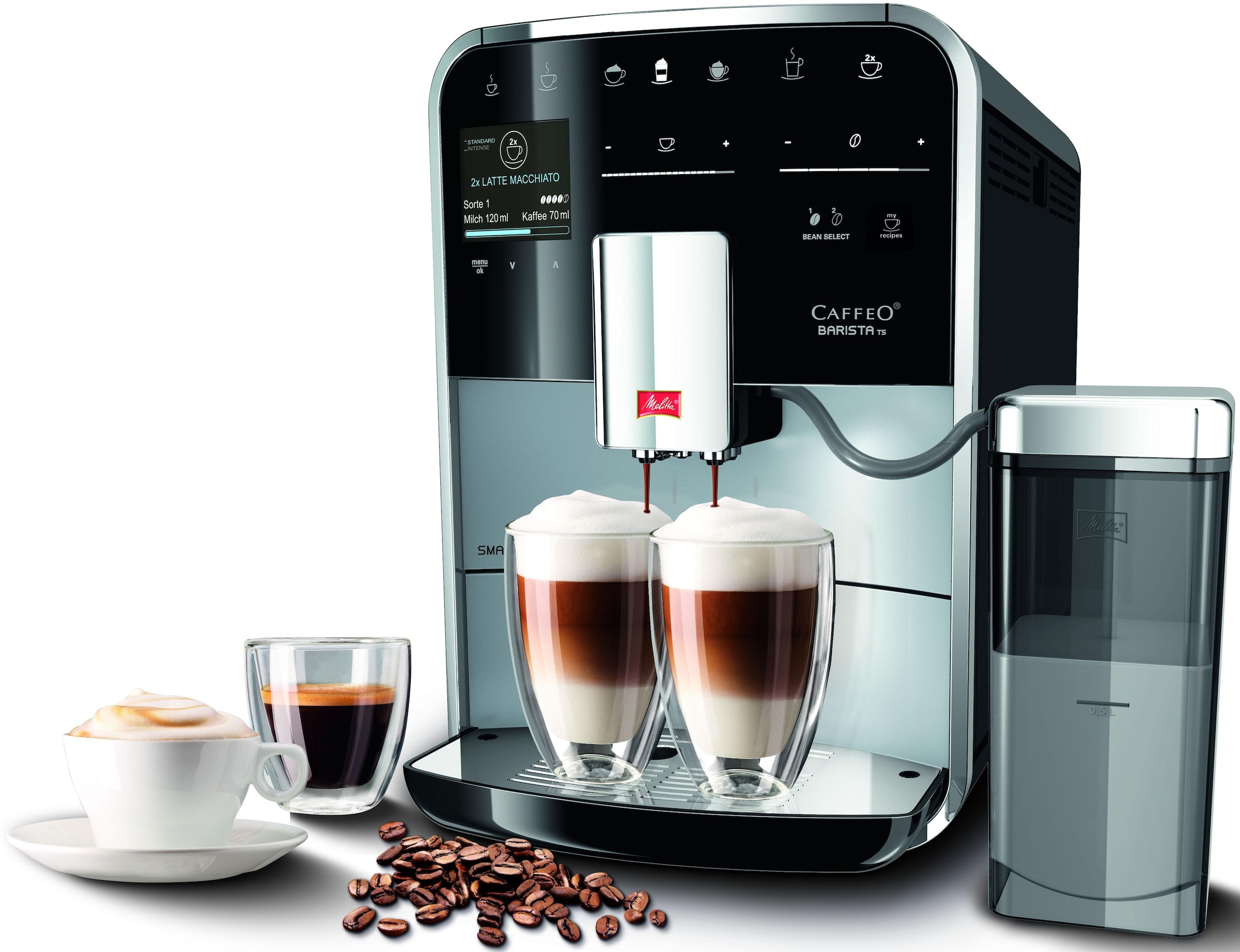 Melitta Kaffeevollautomat »Barista TS Smart® F850-101, silber«, 21 Kaffeerezepte & 8 Benutzerprofile, 2-Kammer Bohnenbehälter