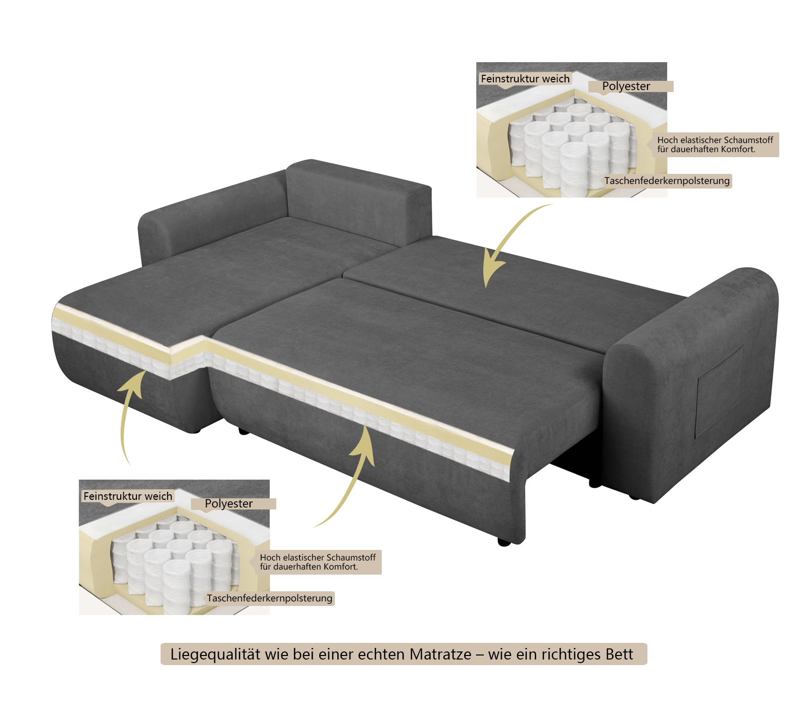 OTTO home Ecksofa »JONAA, 241cm, L-Form, Schlafsofa, Boxspringfederung, Cord u. Struktur« 133/200cm, Recamiere links/rechts, Bettkasten, Cord u. Struktur
