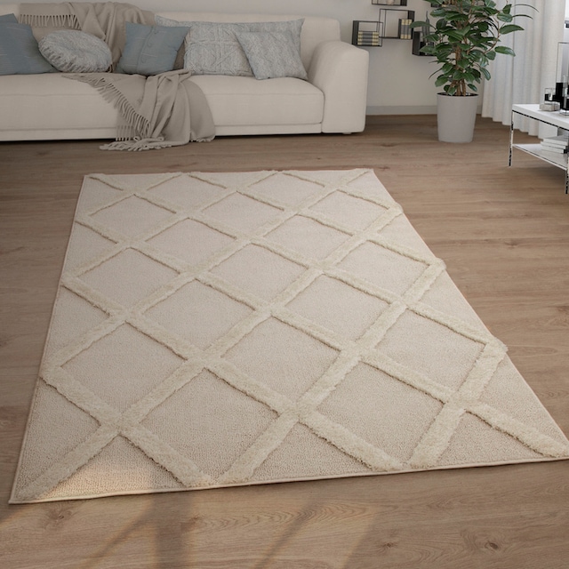 Paco Home Hochflor-Teppich »Genua 745«, rechteckig, Uni-Farben, Hoch-Tief  Effekt, modernes Design, Rauten, weicher Flor bestellen online bei OTTO