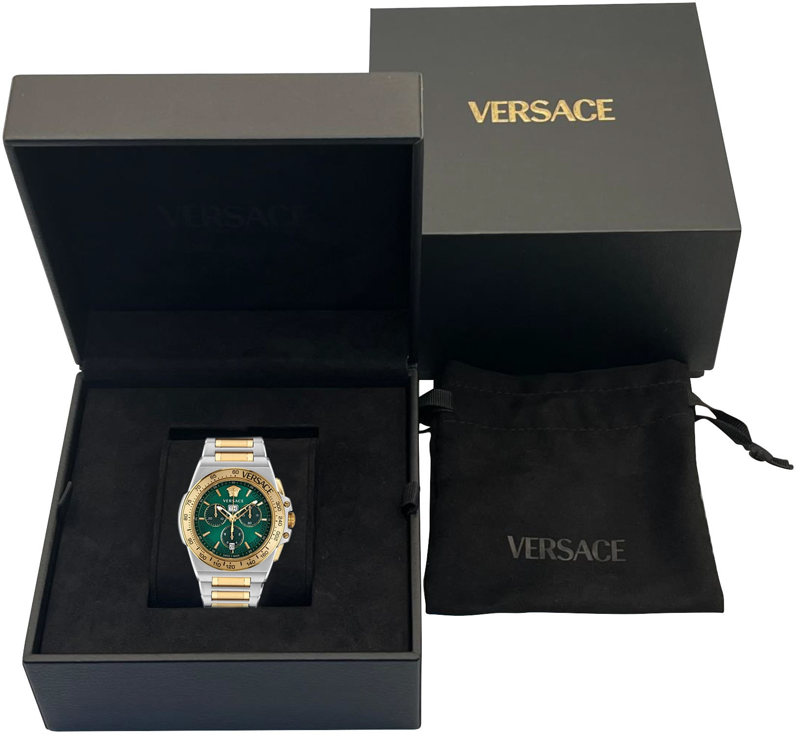 Versace Chronograph »GRECA EXTREME CHRONO«, Quarzuhr, Armbanduhr, Herren, Datum, Stoppfunktion, Swiss Made,bicolor