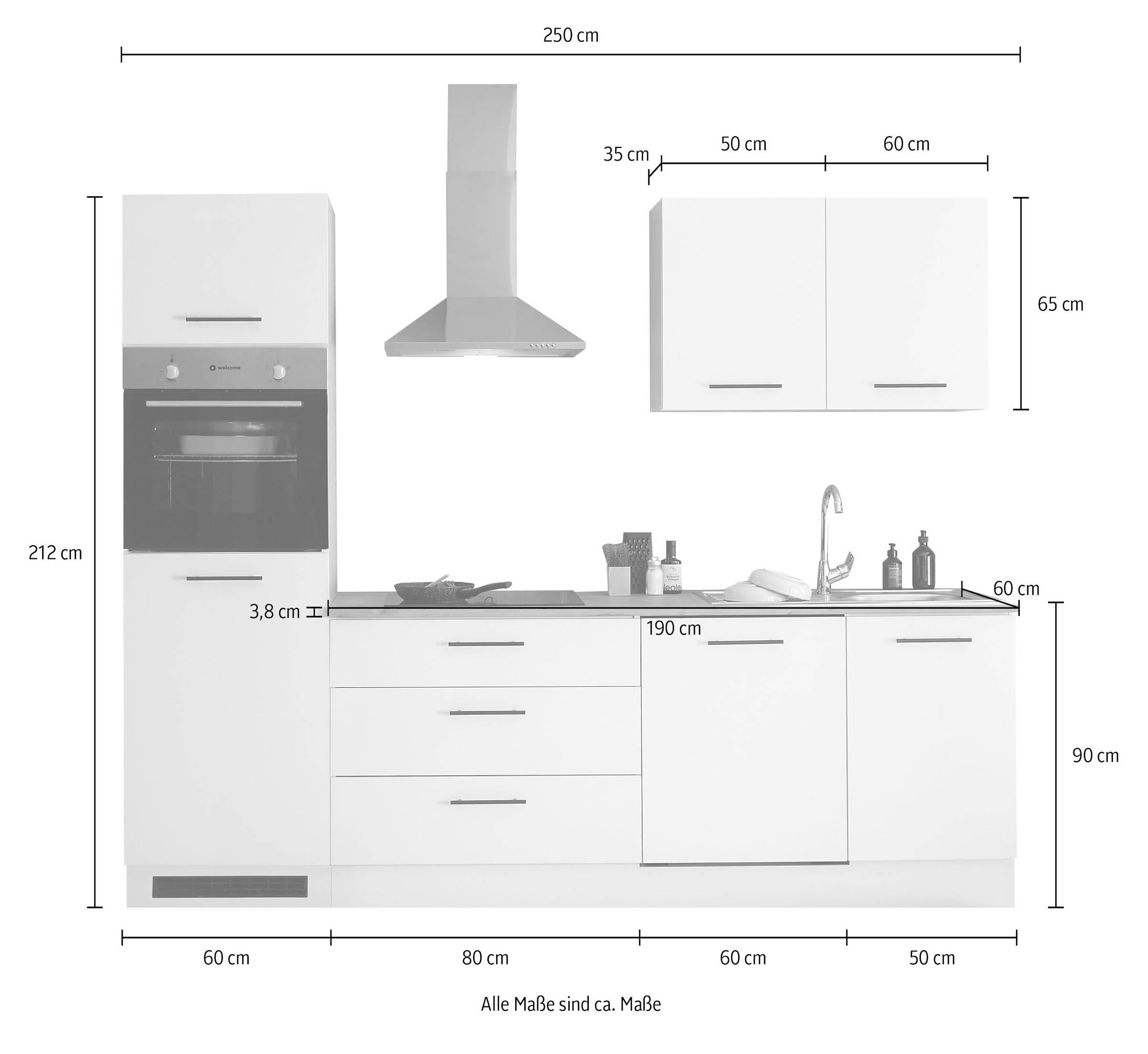 BASIC by Balculina Küchenzeile »Tirol B/H/T 250x212x60 cm« Breite 250 cm, wahlweise mit E-Geräten