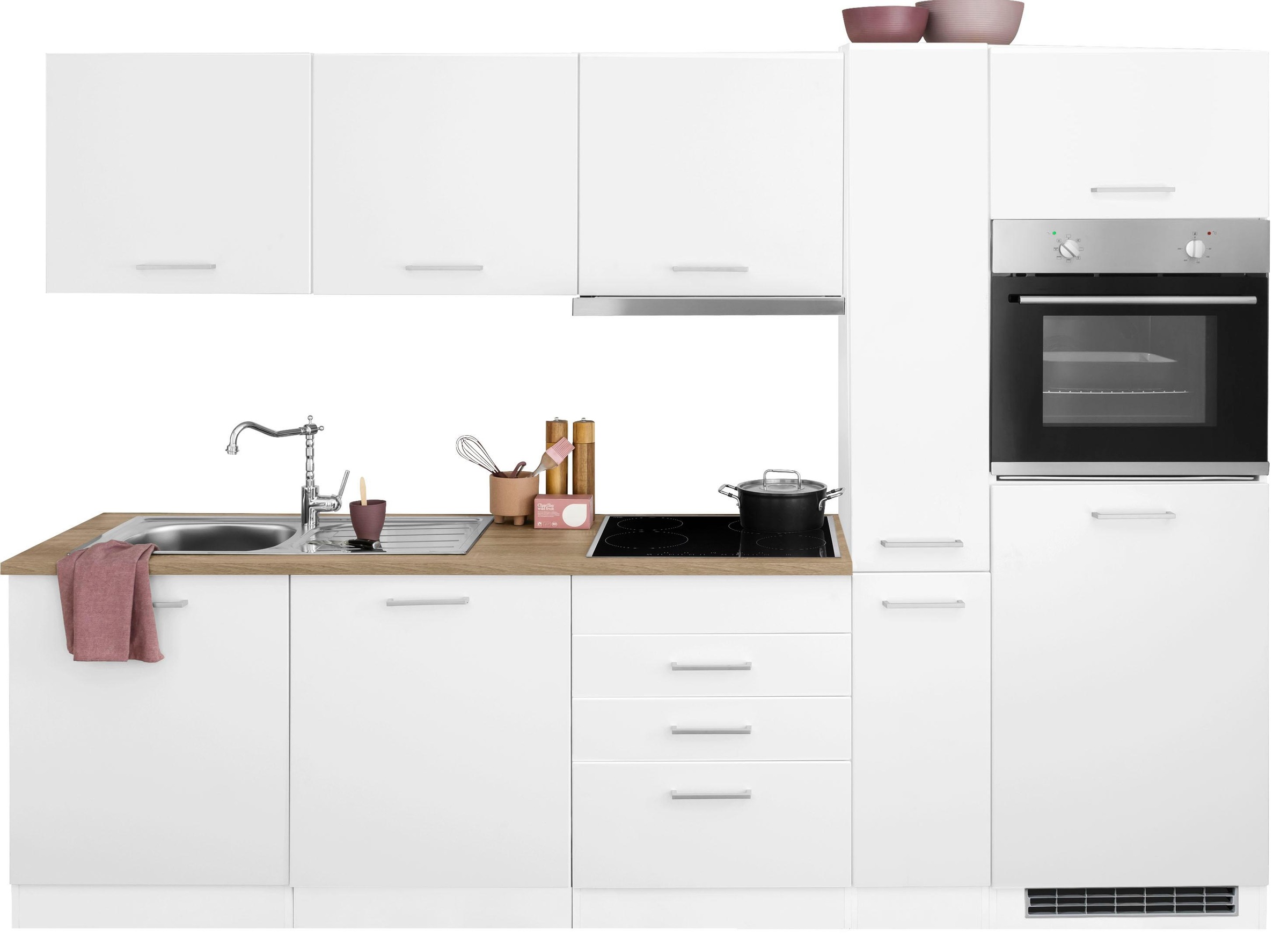 KOCHSTATION Küchenzeile »KS-Visby«, mit E-Geräten, Breite 270 cm inkl. Kühlschrank