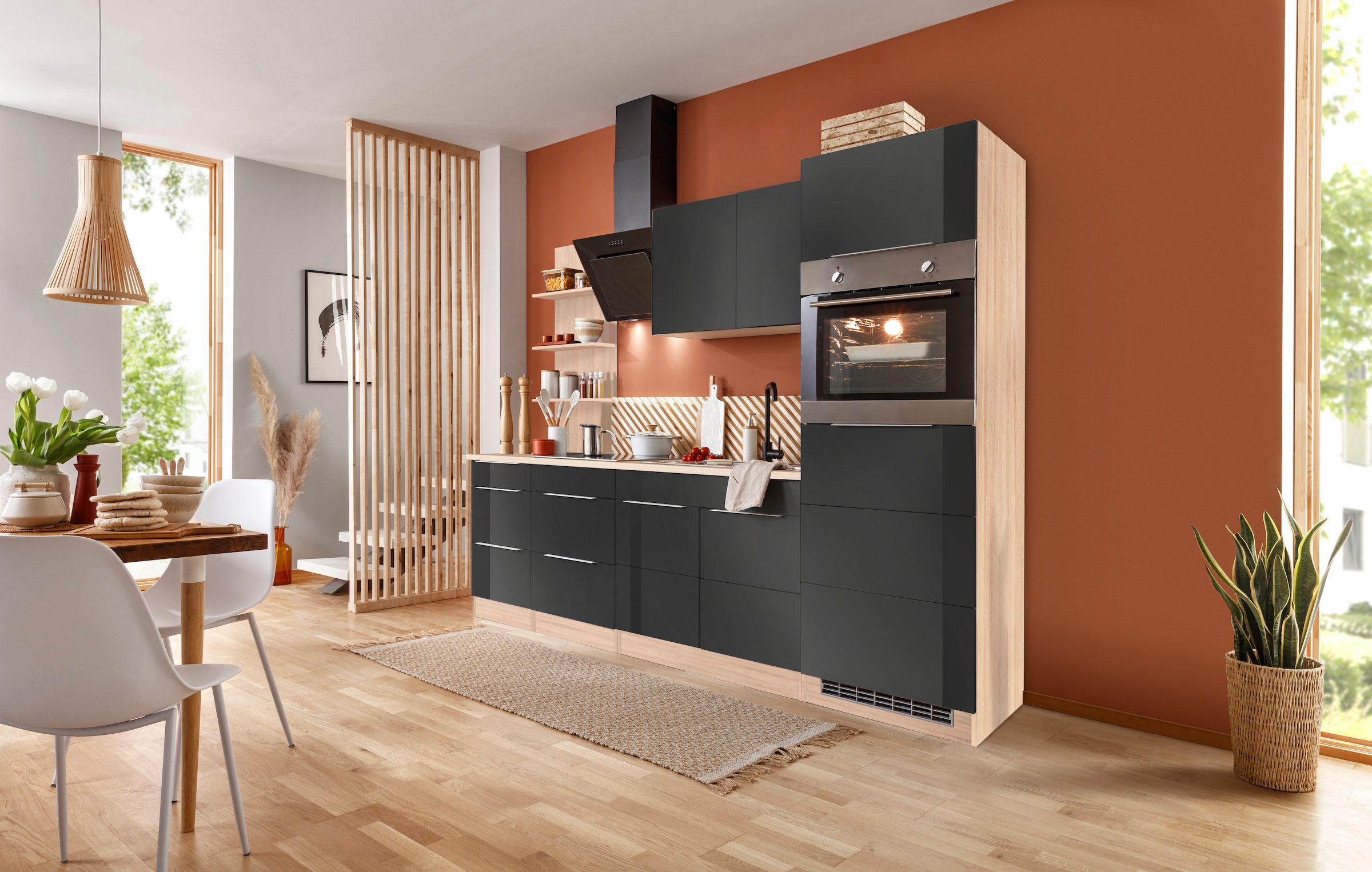 KOCHSTATION Küchenzeile »KS-Brindisi Breite 270 cm«, wahlweise mit E-Geräten und Induktion, mit MDF-Fronten und Regal
