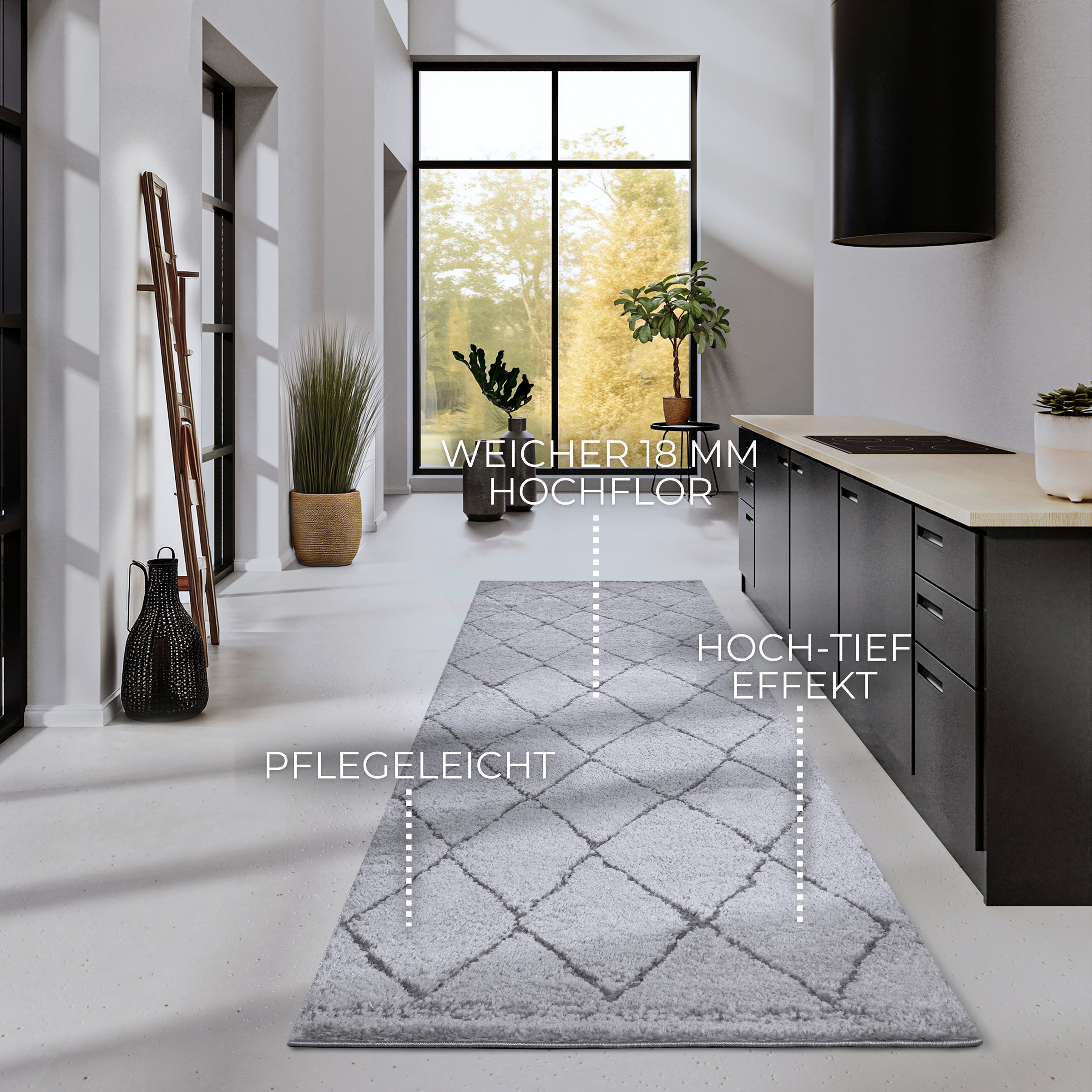 ELLE DECORATION Designteppich »Perrotin«, rechteckig, 18 mm Höhe, Läufer, Shaggy, flauschig, weich, Langflor, modern, Hoch Tief Effekt