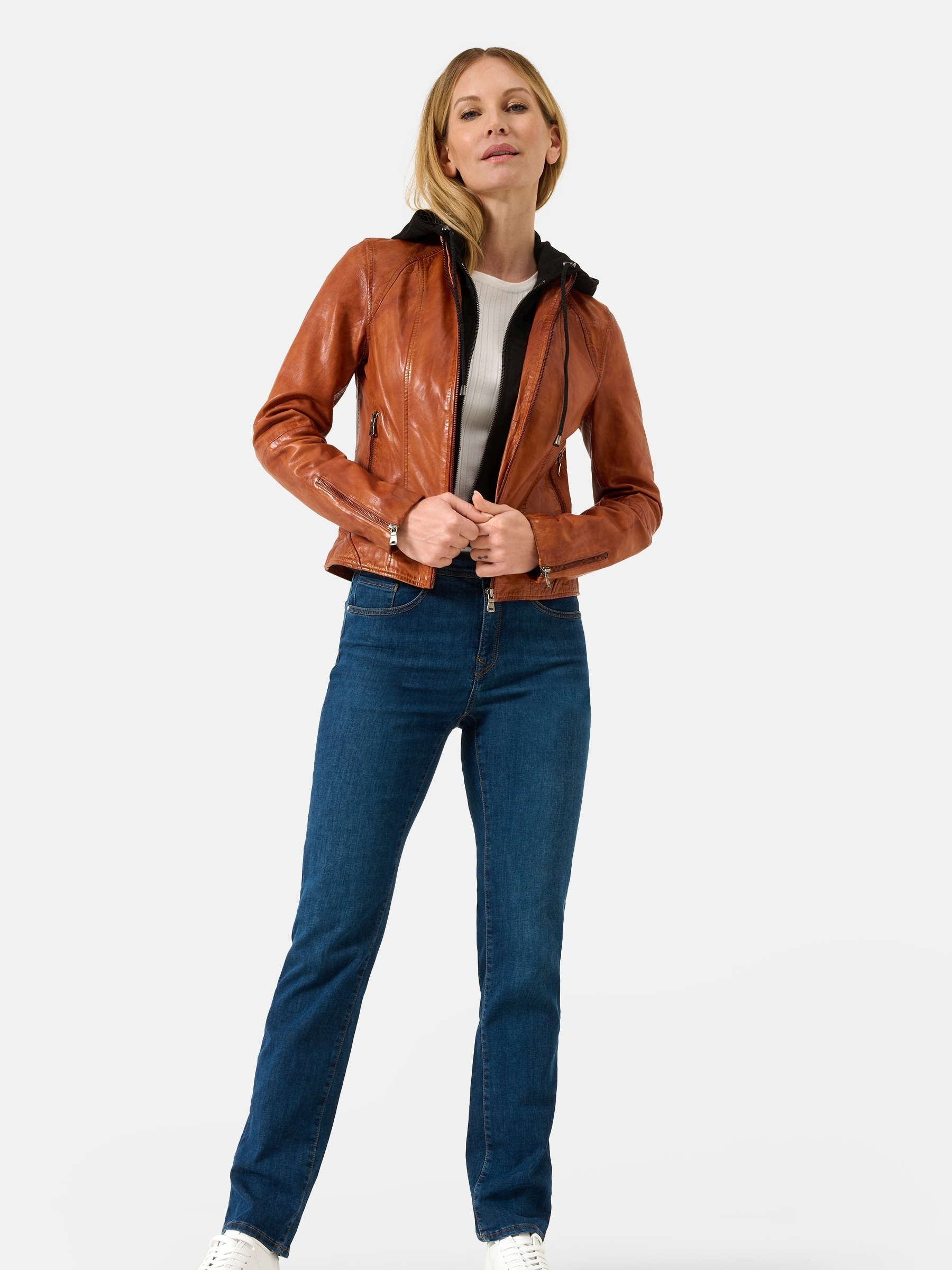 RICANO Lederjacke »Lederjacke Dalia« Abnehmbare Kapuze Handgefertigt aus echtem Leder