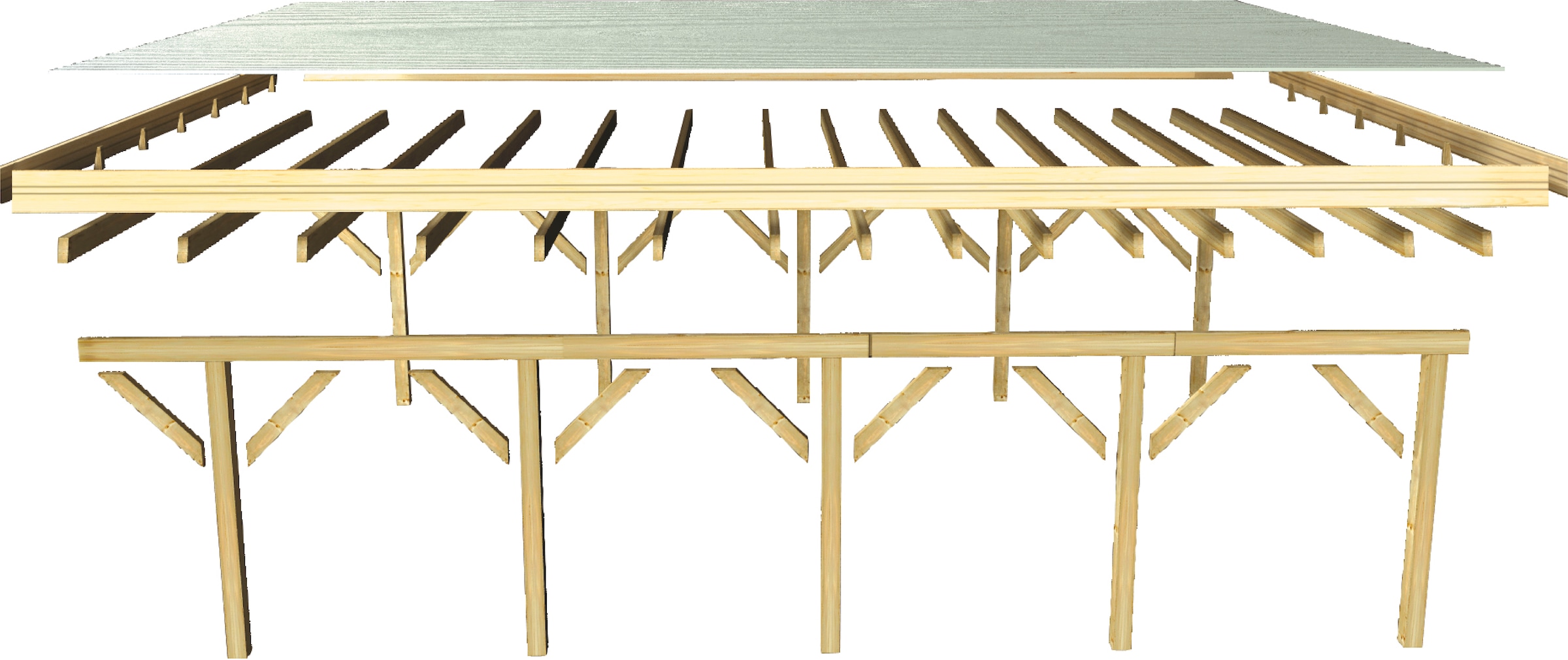 Karibu Doppelcarport »»Classic 3 SET« PVC-Dach Variante A, kesseldruckimprägniert« Massivholz 540 cm KDI aus Masivholz