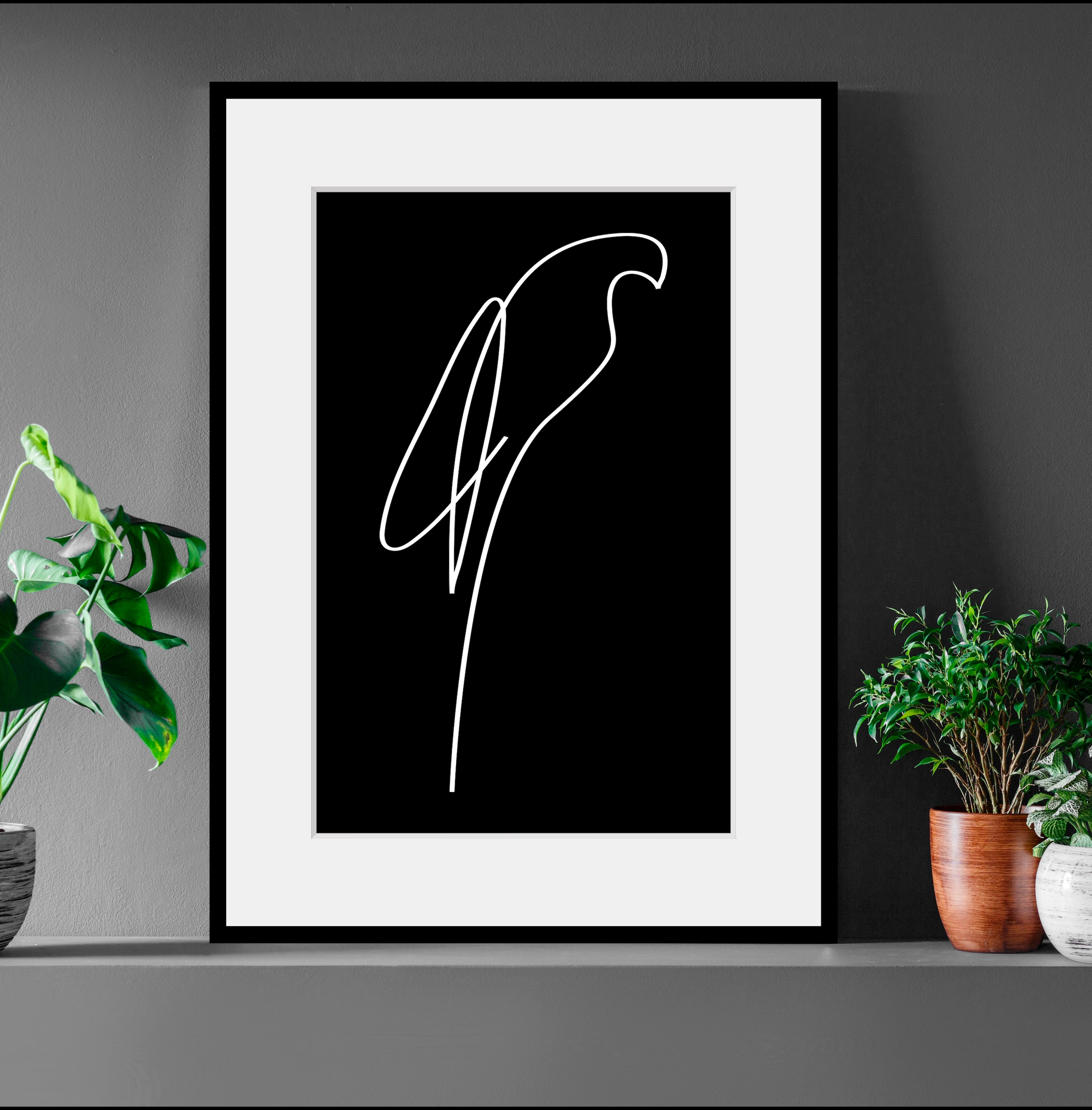 queence Bild »Julian« Kunst | Modern | Papageien | Schwarz-Weiß | Vogelbilder | Vögel 1 Stk. tlg. HD Premium Poster-Druck inkl. Holzrahmen