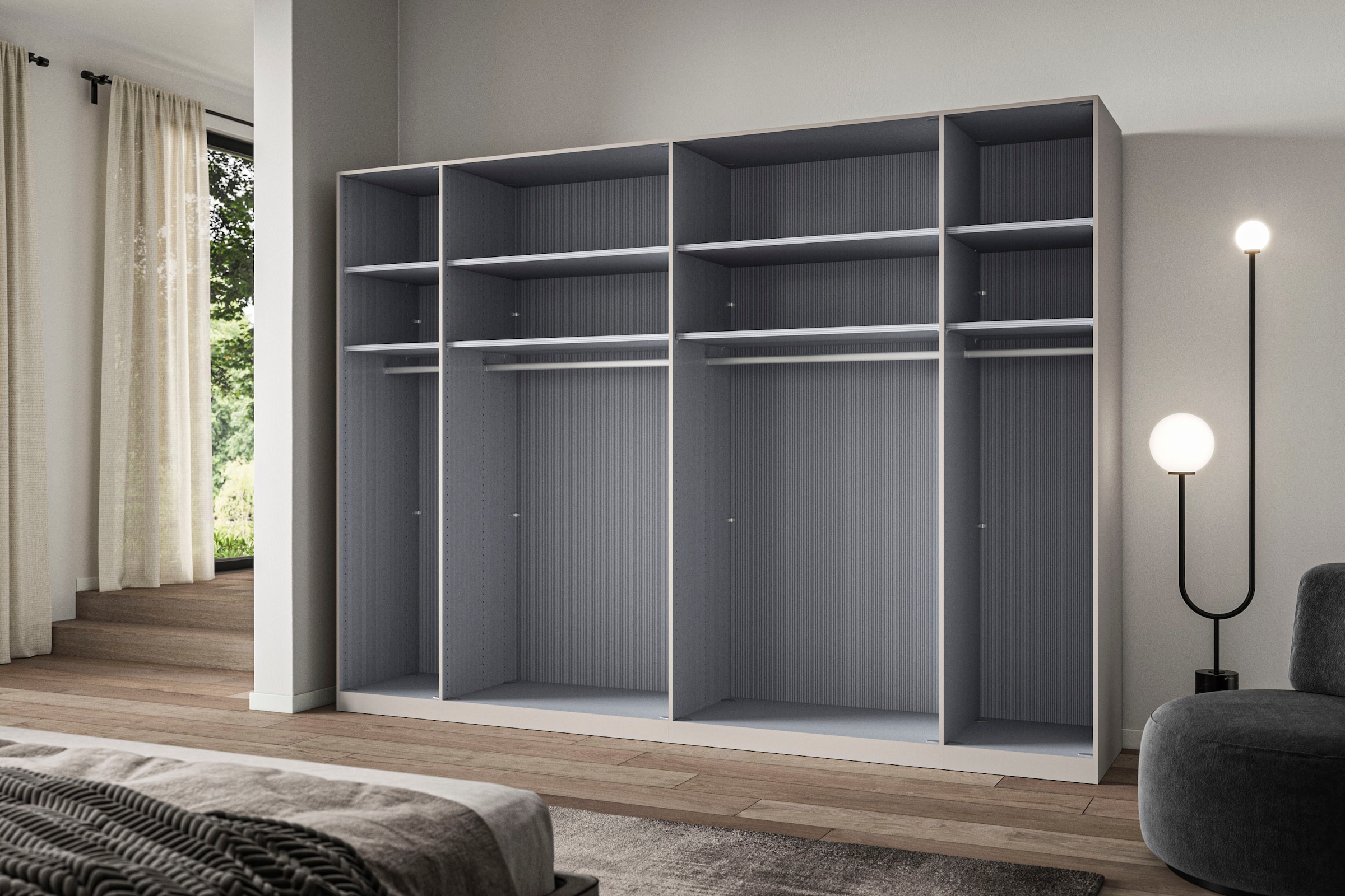 WIEMANN Falttürenschrank »Ohio, Kleiderschrank, Schrank, Garderobe, mit Glasfront, 300 cm« inklusive Einlegeböden & Kleiderstangen, 2 Höhen, MADE IN GERMANY,  inklusive Türdämpfung, hochwertige Glasfront