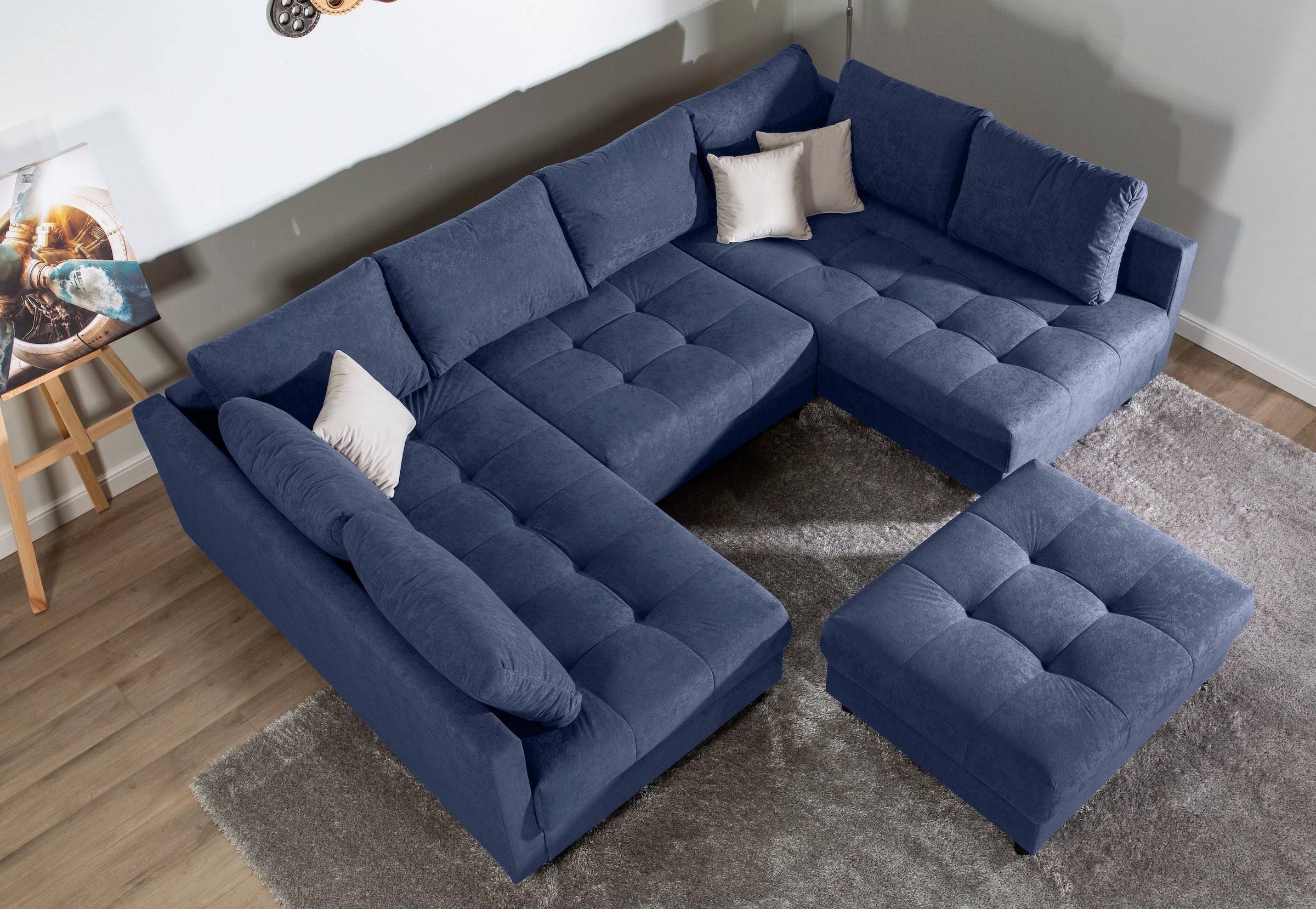 COLLECTION AB Wohnlandschaft »Toni U-Form, B: 298 cm« Set: Sofa & Hocker, 3 Zierkissen, Federkern