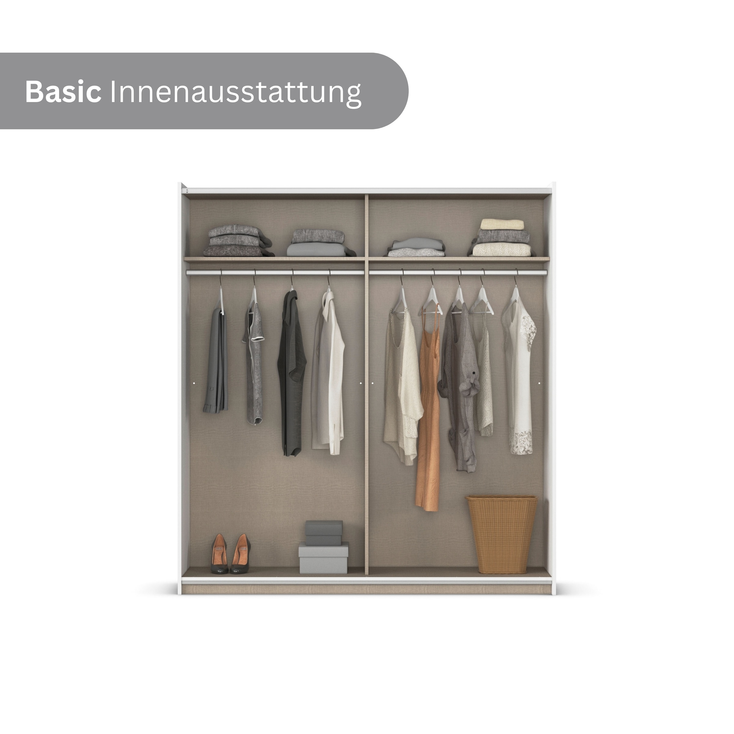 rauch Schwebetürenschrank »Kleiderschrank Schrank Garderobe Garderobenschrank Wäscheschrank NEO« 3 verschiedene Ausstattungen BASIC/CLASSIC/PREMIUM (inkl. SOFT-CLOSE),  mit großzügigem Stauraum und vielfältigen Farbkombinationen