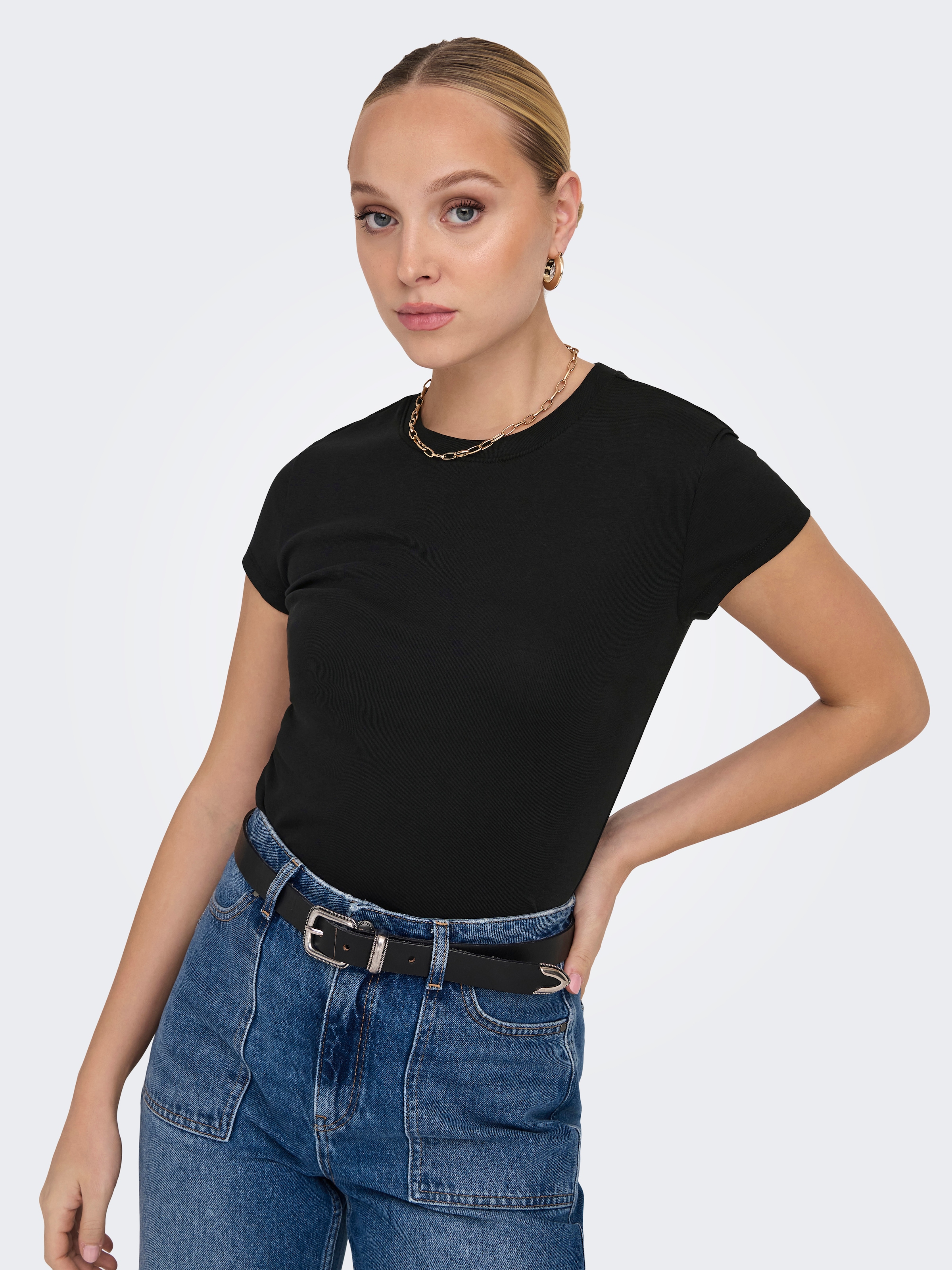 ONLY Kurzarmshirt »ONLELINA S/S O-NECK SHORT TOP JRS NOOS«