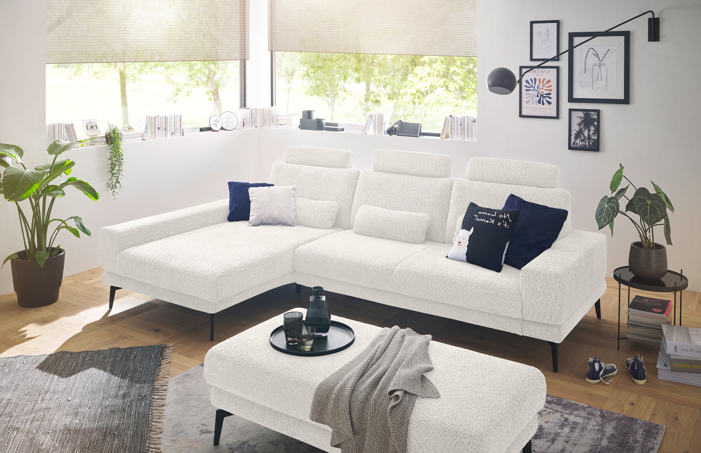 set one by Musterring Ecksofa »SO 3600, inkl motor. Sitztiefenverstellung, Kopfstützen, Nierenkissen«, Sitzhöhe 44 cm, Federkern, Breite 293 x Tiefe 180 cm, Kama natur