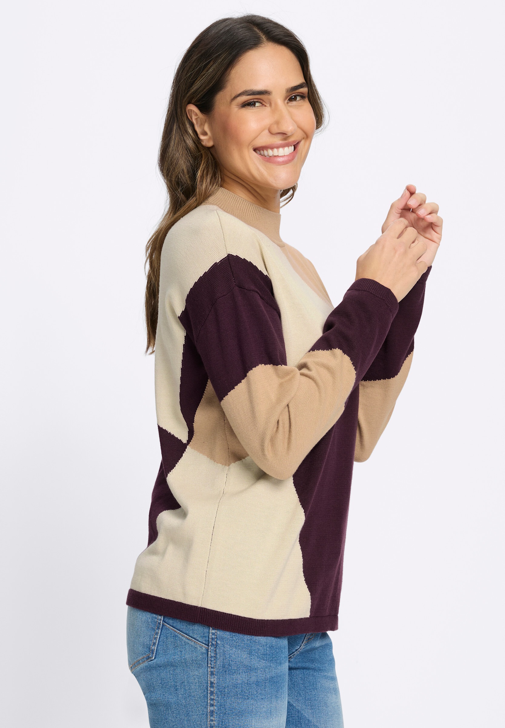 Sieh an! Longpullover »Stehkragen-Pullover Stehkragenpullover mit grafischem Muster«