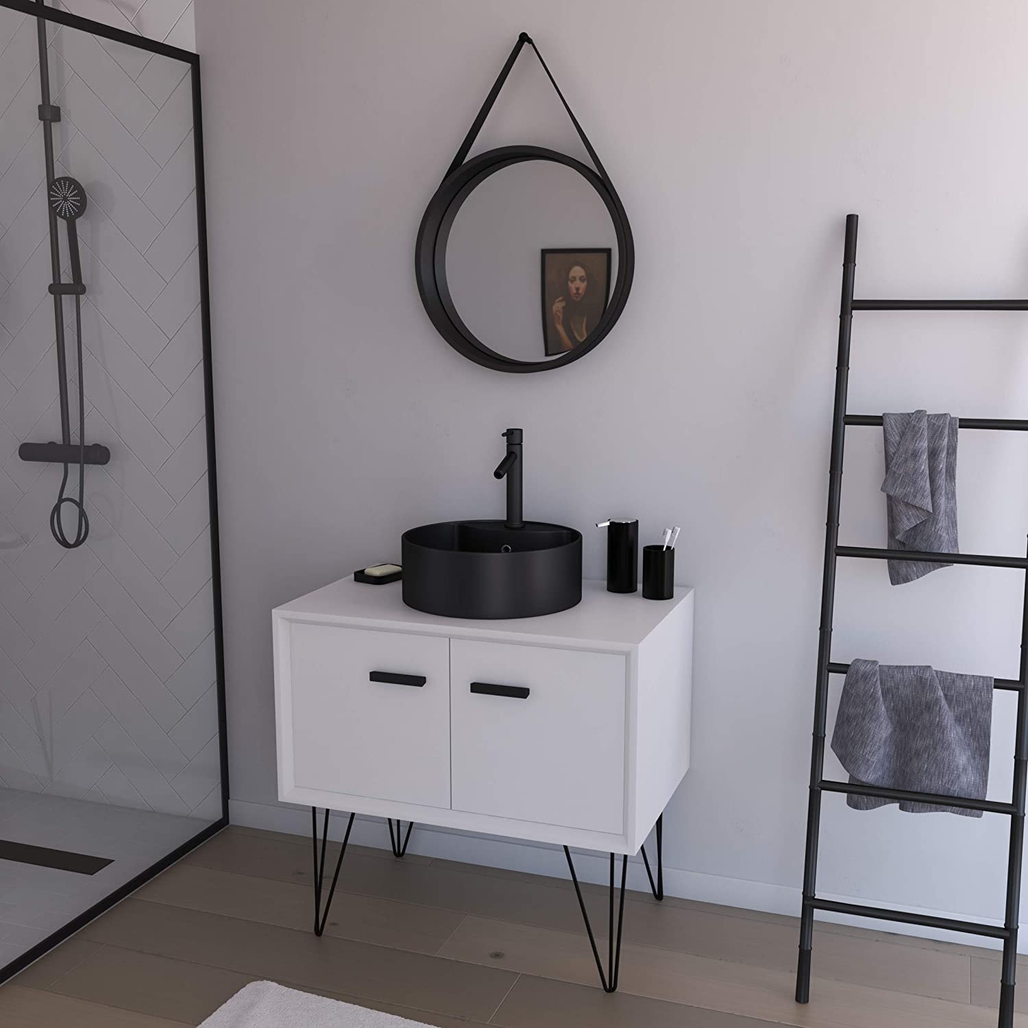 Talos Badspiegel »FJORD« Ø 50 cm, mit PU-Band in Lederoptik