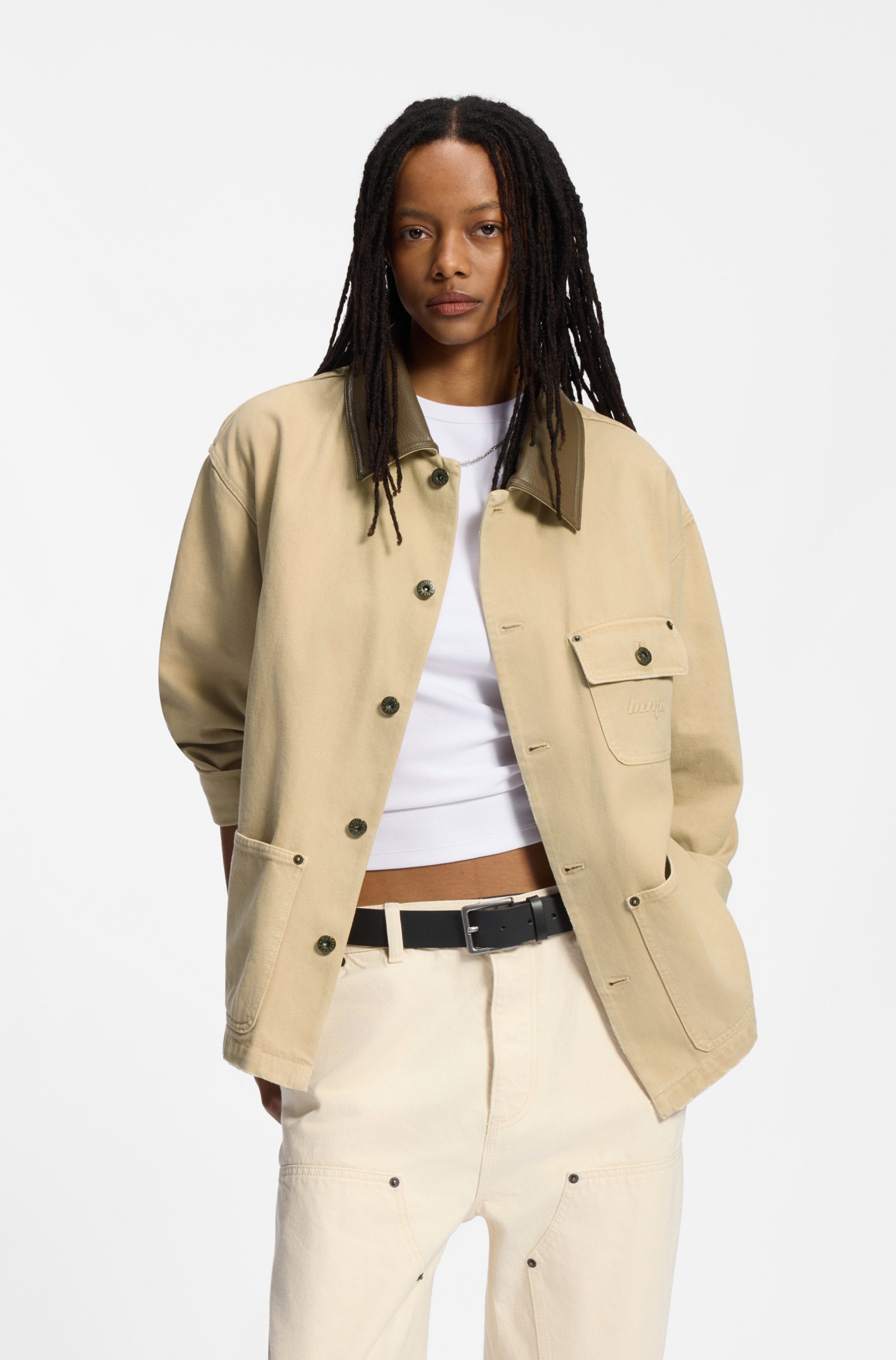 HUGO Blue Hemdjacke »Flimane« mit Kontrastkragen, oversize