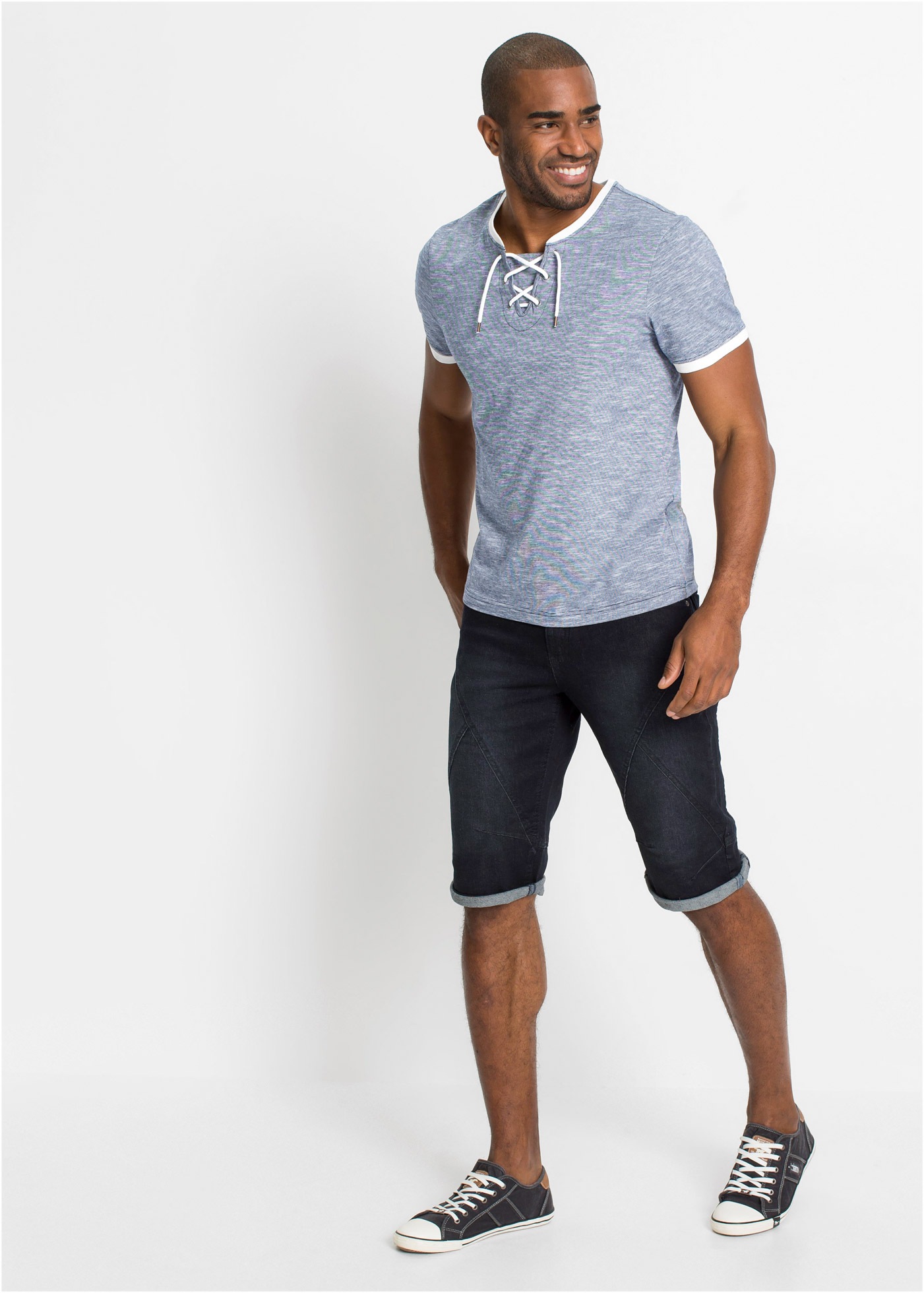 bonprix T-Shirt »T-Shirt mit Schnürung aus Baumwolle« regular fit, Kurzarm-Design, mit Schnürung am Ausschnitt