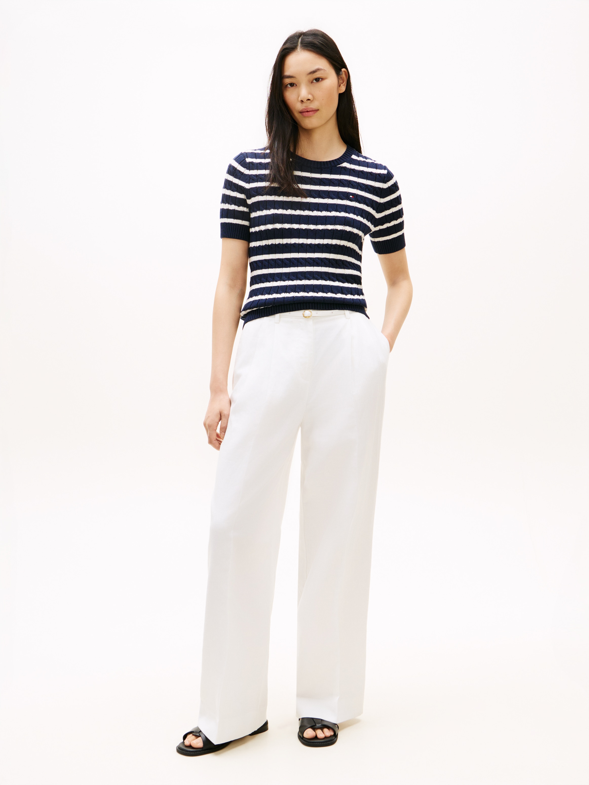 Tommy Hilfiger Kurzarmpullover »CO CABLE MID GG SS C-NK SWT« Baumwolle, mit Zopfmuster