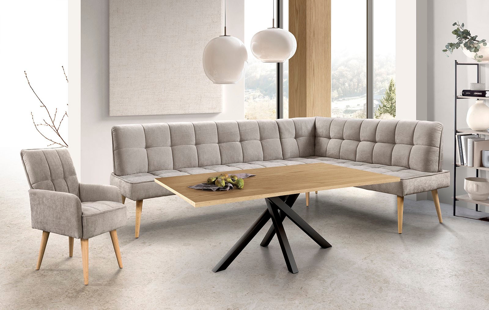 exxpo - sofa fashion Eckbank »Latte« moderne Sitz- und Rückensteppung, bequem und elegant, hoher Holzfuß