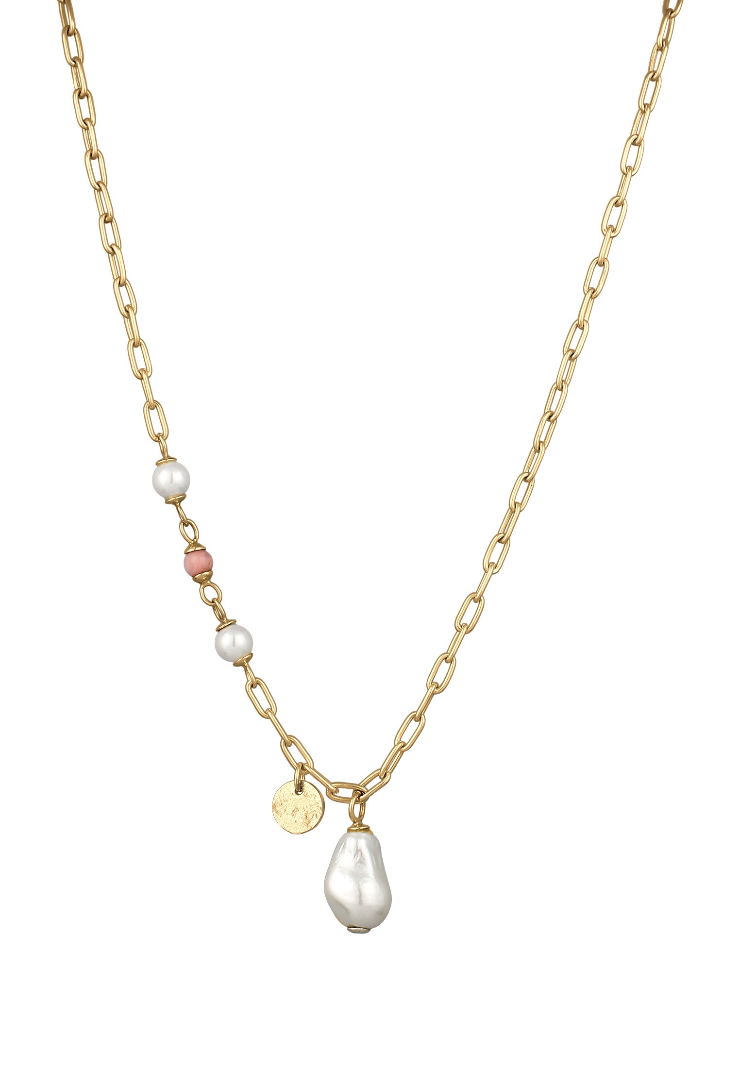 Elli Premium Silberkette »Halskette Muscherlkernperle Rhodonit Rosa 925 Sterling Silber vergoldet«