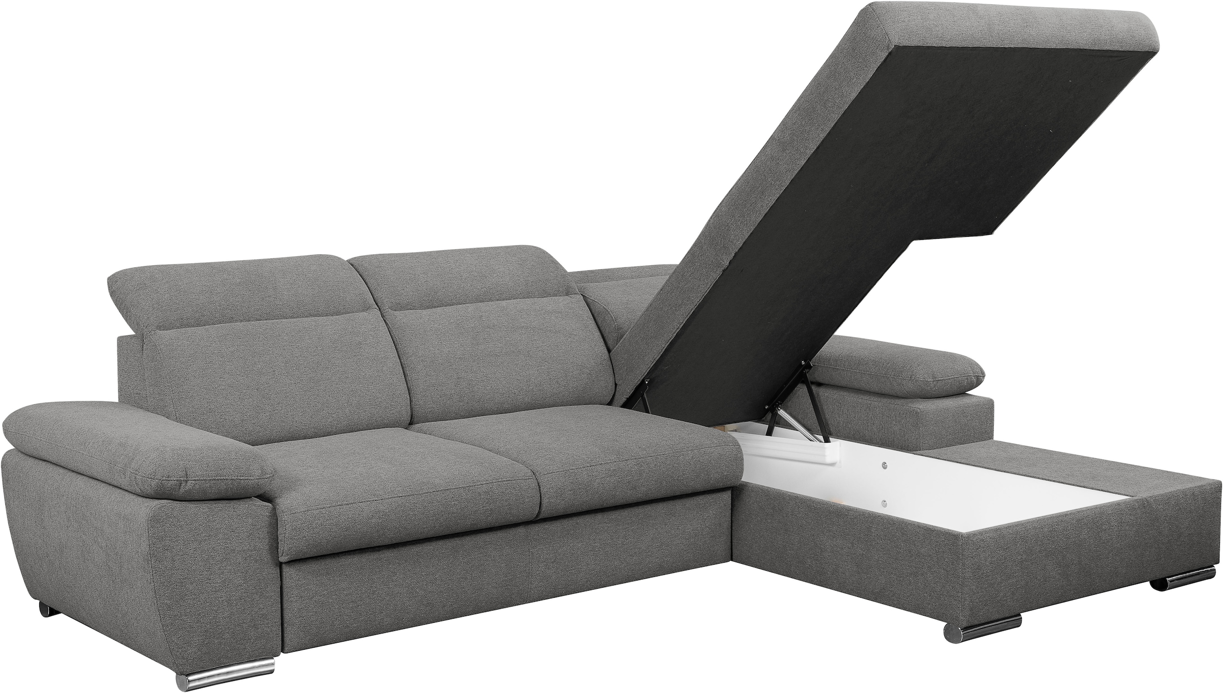WERK2 Ecksofa »Palma 282 cm breit mit Bett & Bettkasten, Kopfteilverstellung« Strukturstoff, L-Form, XXL, Schlaffunktion, Bettkasten