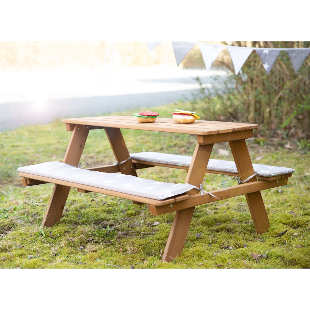 roba® Kindersitzgruppe »Picknick for 4 Outdoor +, Teakholz«, (Set), mit abgerundeten Ecken; inklusive Sitzauflagen Â»Little StarsÂ«