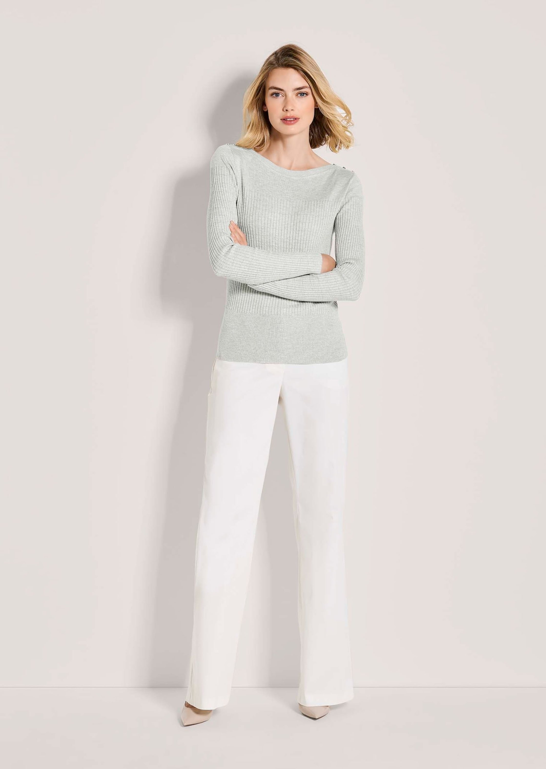 MADELEINE Longpullover »Strickpullover Glanzpullover mit Zierknöpfen« Schmuckknöpfe