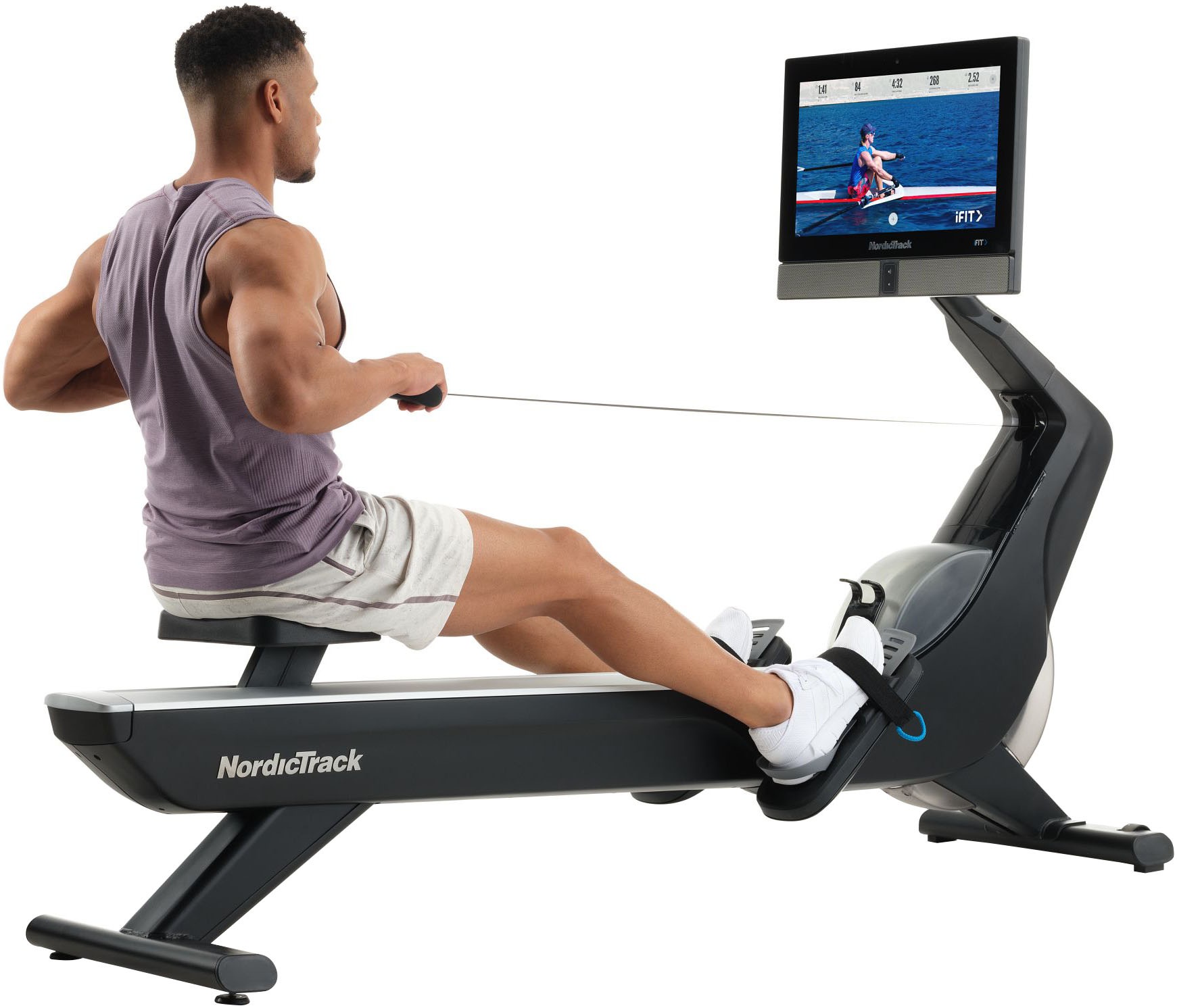 NordicTrack Rudergerät »NordicTrack RW900«, (iFIT-fähiges Rudergerät mit schwenkbarem 22'' Touchscreen), Rudermaschine, 26 Widerstandsstufen, Magnetbremssystem