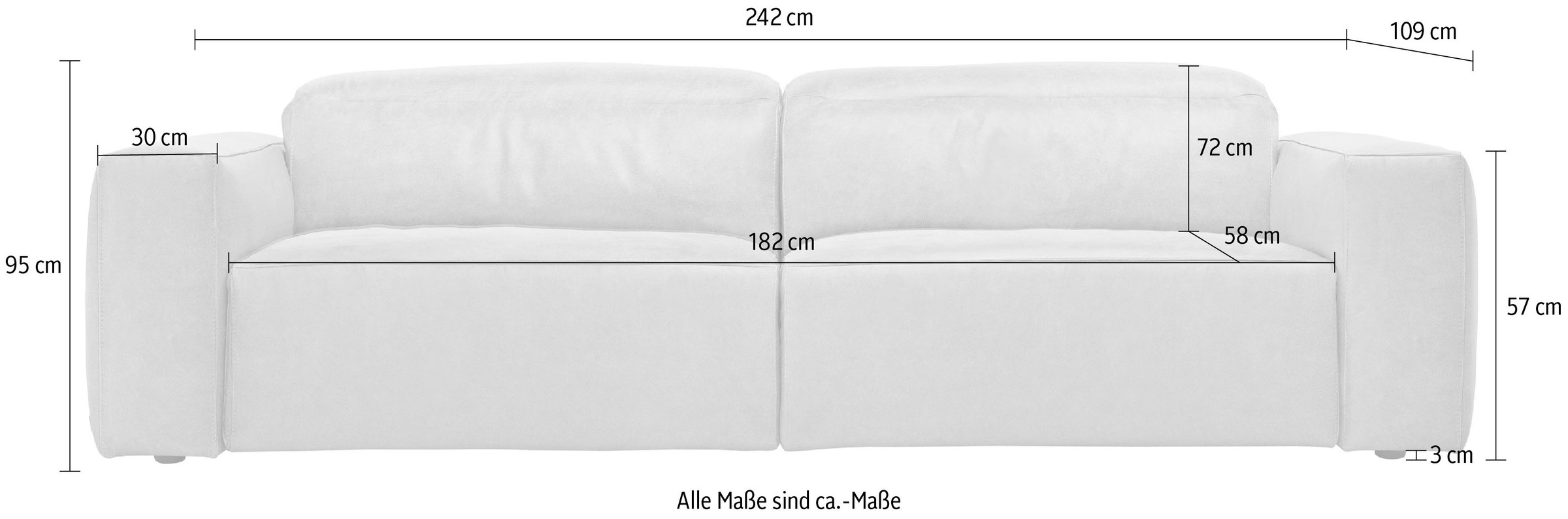 Egoitaliano 2,5-Sitzer »Beverly, Designsofa mit erstklassigem Sitzkomfort und tollen Details«, Breite 242 cm, verstellbare Kopfteile