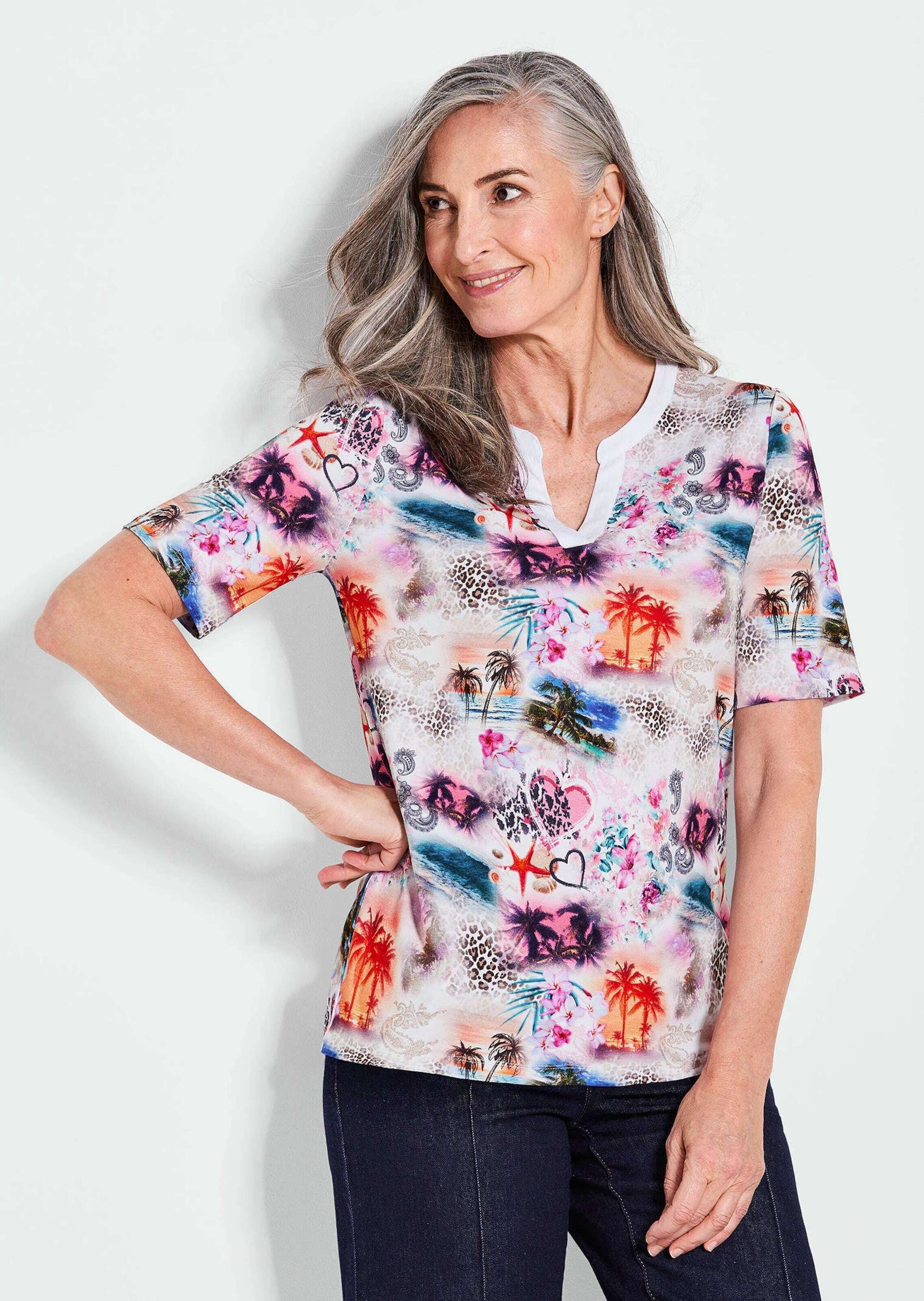 GOLDNER Kurzarmshirt »Halbarmshirt mit Allover-Print«