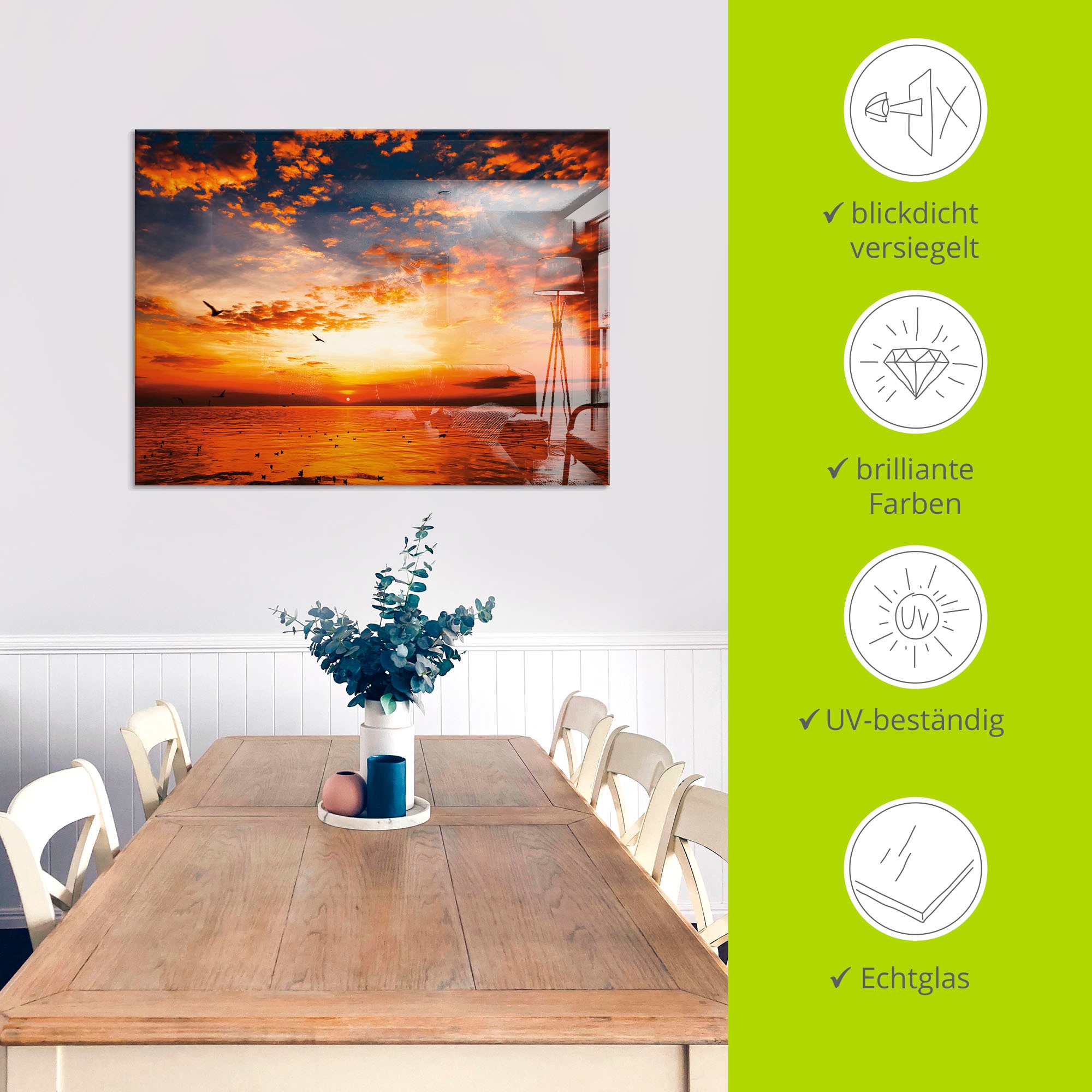Artland Glasbild »Sonnenuntergang am Strand«, Sonnenaufgang & -untergang, (1 St.), in verschiedenen Größen