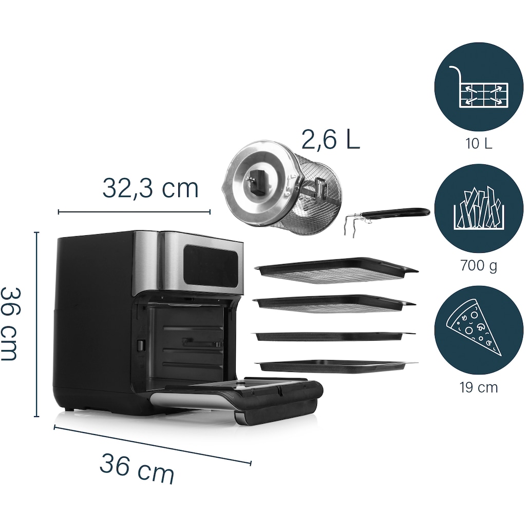 PRINCESS Heißluftfritteuse »182065«, 1500 W, Fassungsvermögen 10 l, inkl. Rotierkorb & 3 Backbleche