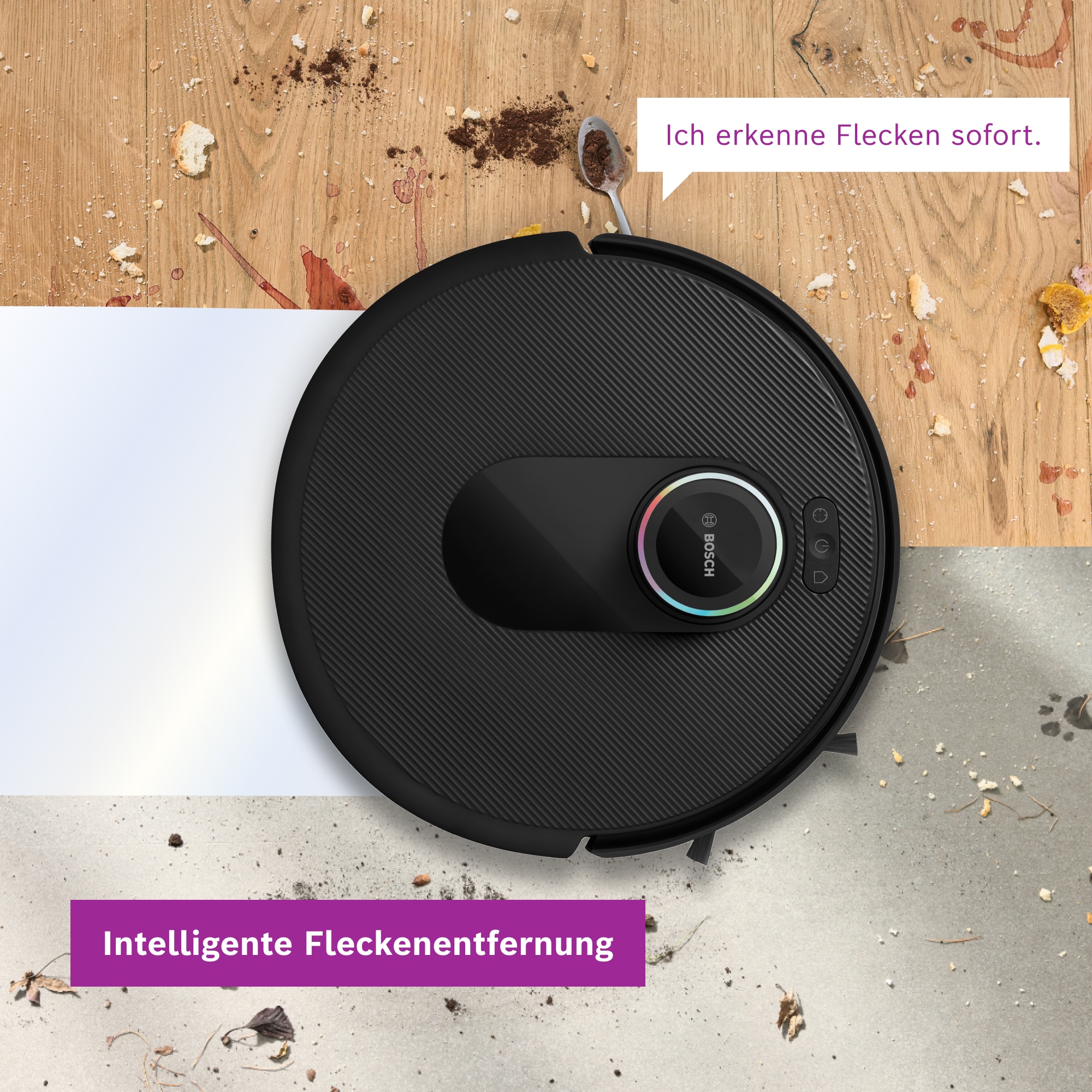 BOSCH Saugroboter »Spotless Max Cam BCRDW3BX, rotierende Wischpads, 70°C Selbstreinigung«, Datensicherheit, 11.000 Pa Saugkraft, Absaugstation, Kamera