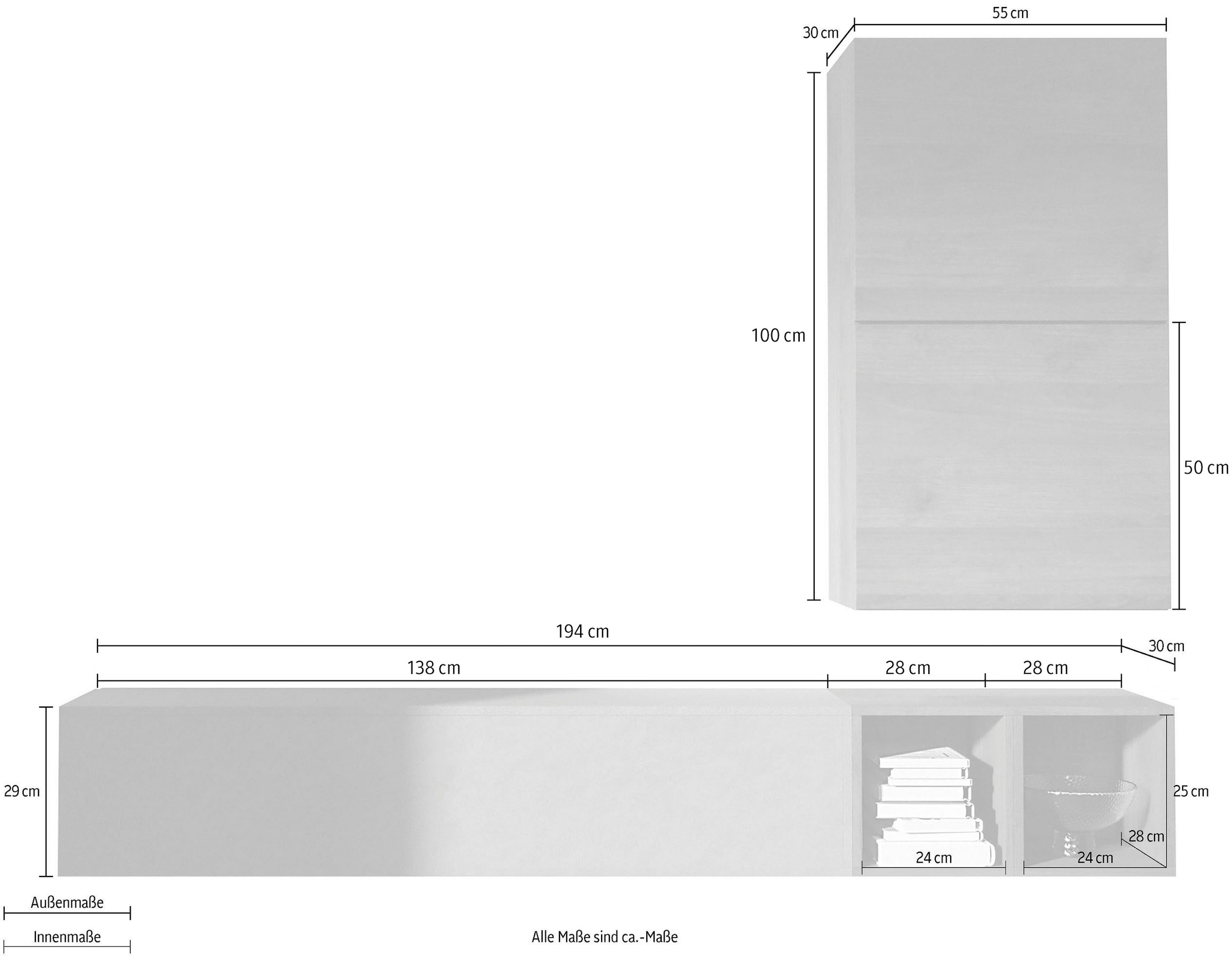 INOSIGN TV-Wand »INFINITY, 4tlg. Breite 194 cm, Höhe variabel, Wohnwand«, (Spar-Set, 3 St.), (Lowboard hängend, Würfelregal 2er Set, 2x Hängewürfel)