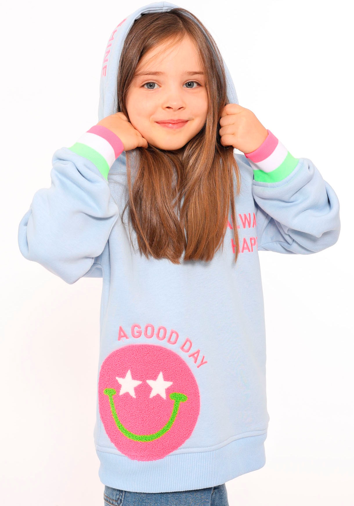 Hoodie »"Always Happy" Kids«, mit großem Smiley und Wording für Mädchen