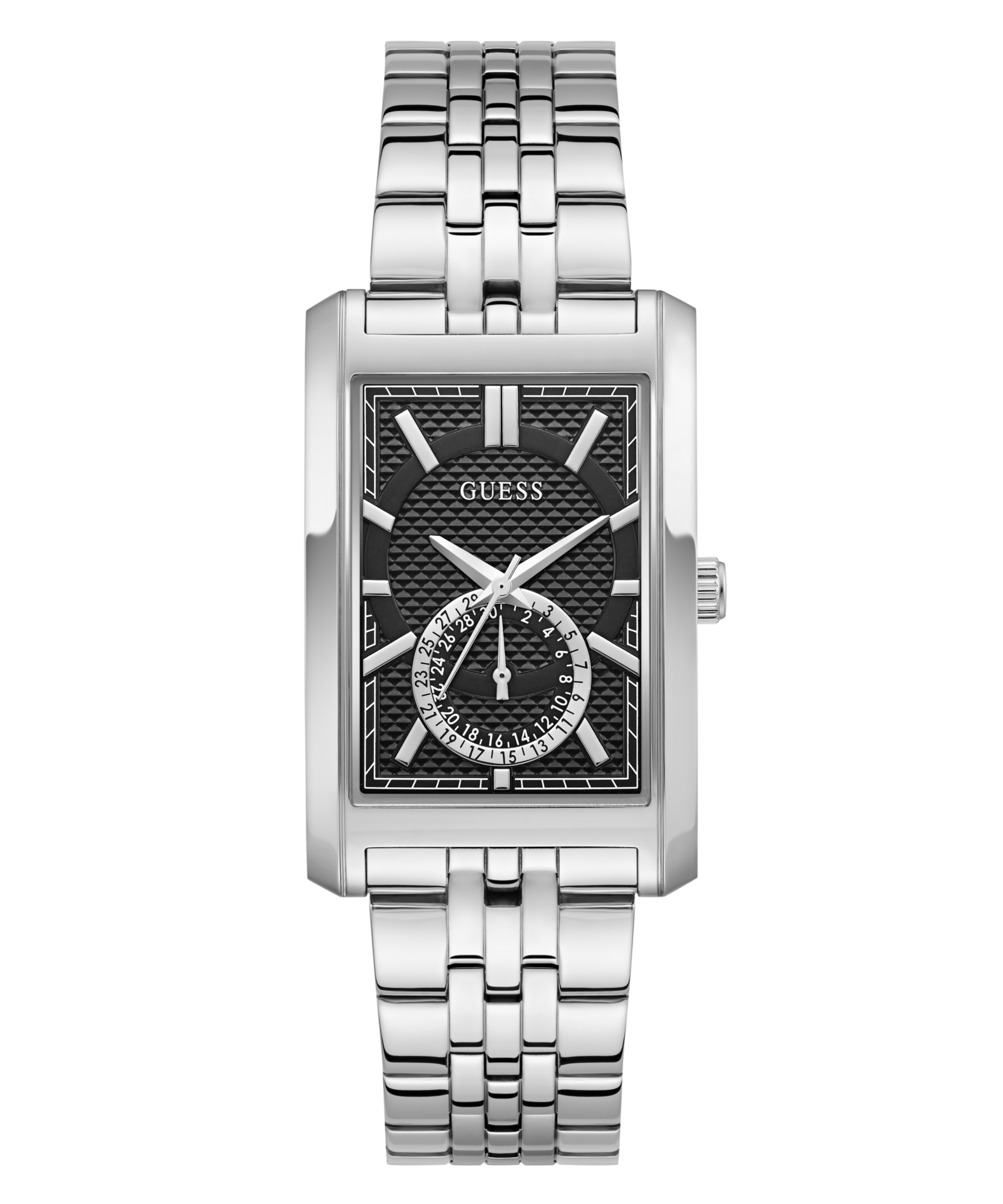Guess Quarzuhr »HUGH« Armbanduhr, Damenuhr, Herrenuhr, Edelstahlarmband, analog, Tag