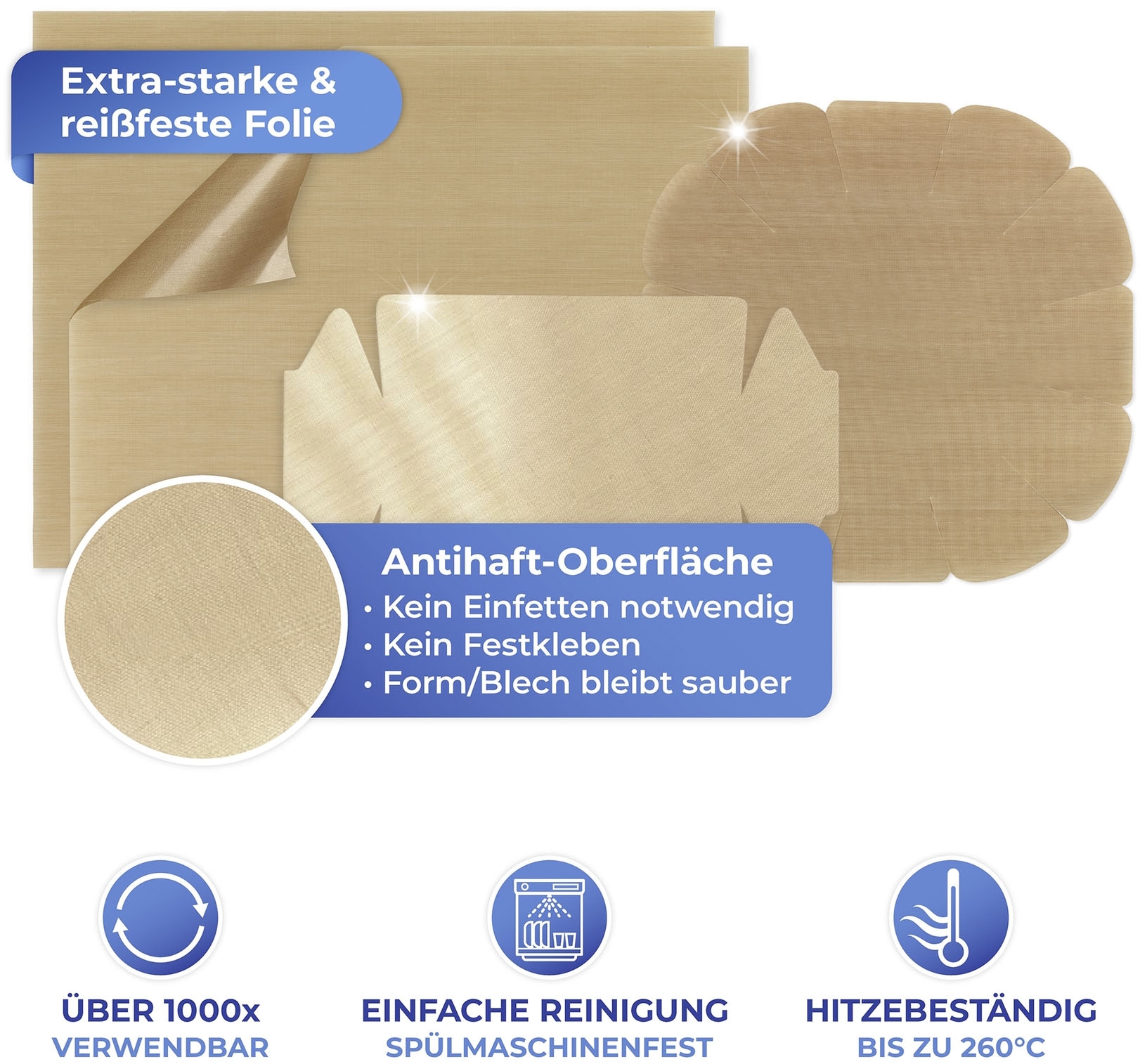 Maximex Backmatte »Antihaft-Zuschnitt«, (Set, 4 tlg.), für runde und eckige Backformen, wiederverwendbar