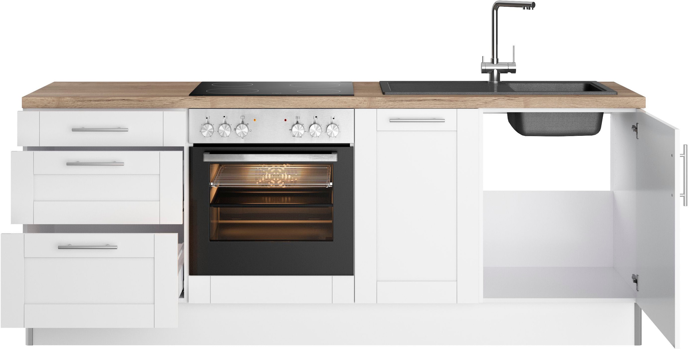 KOCHSTATION Küchenzeile »KS-Ahus« 225 cm breit,wahlweise mit E-Geräten,Soft Close Funktion, MDF Fronten